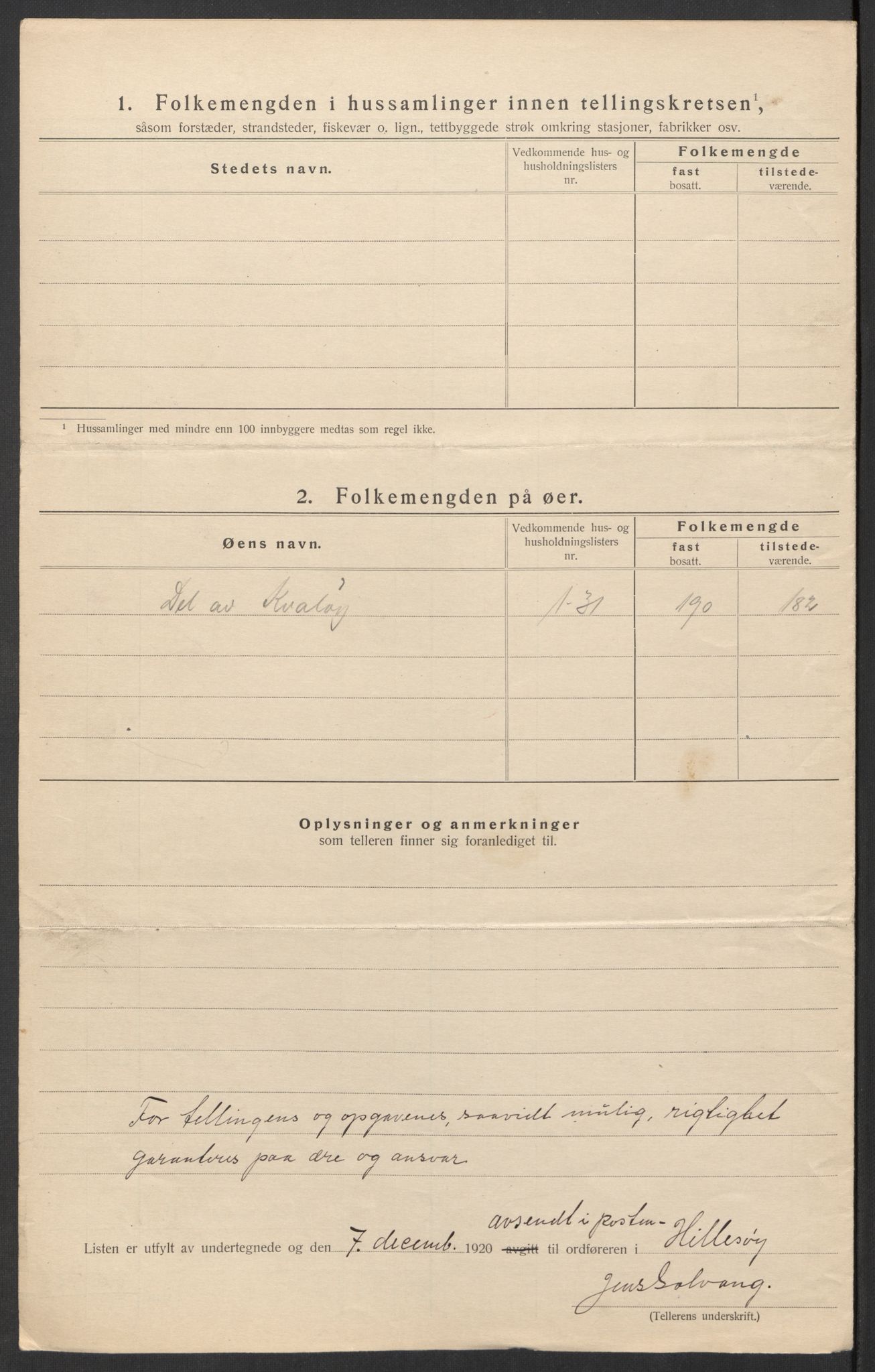 SATØ, 1920 census for Hillesøy, 1920, p. 8