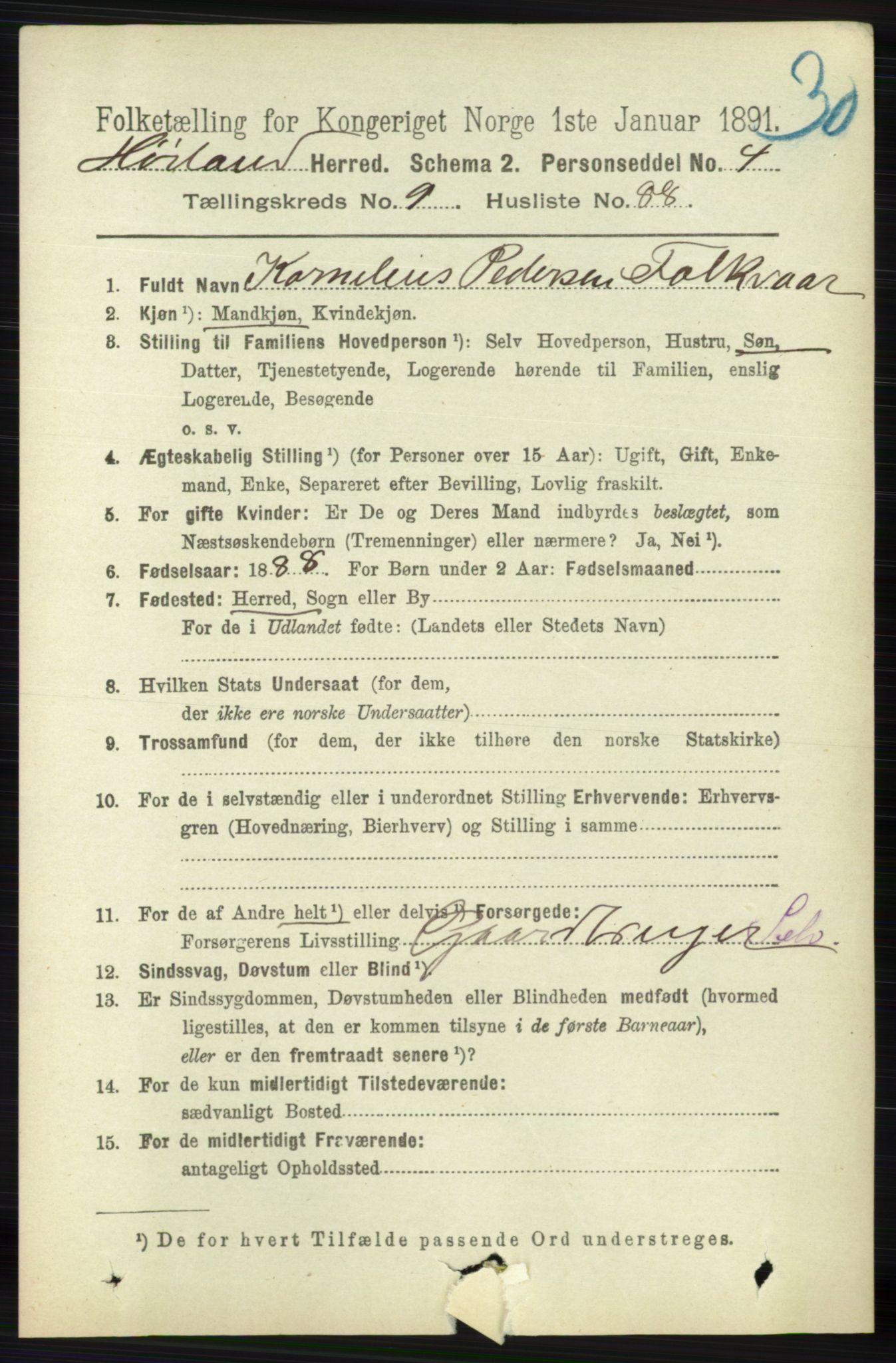 RA, 1891 census for 1123 Høyland, 1891, p. 4044