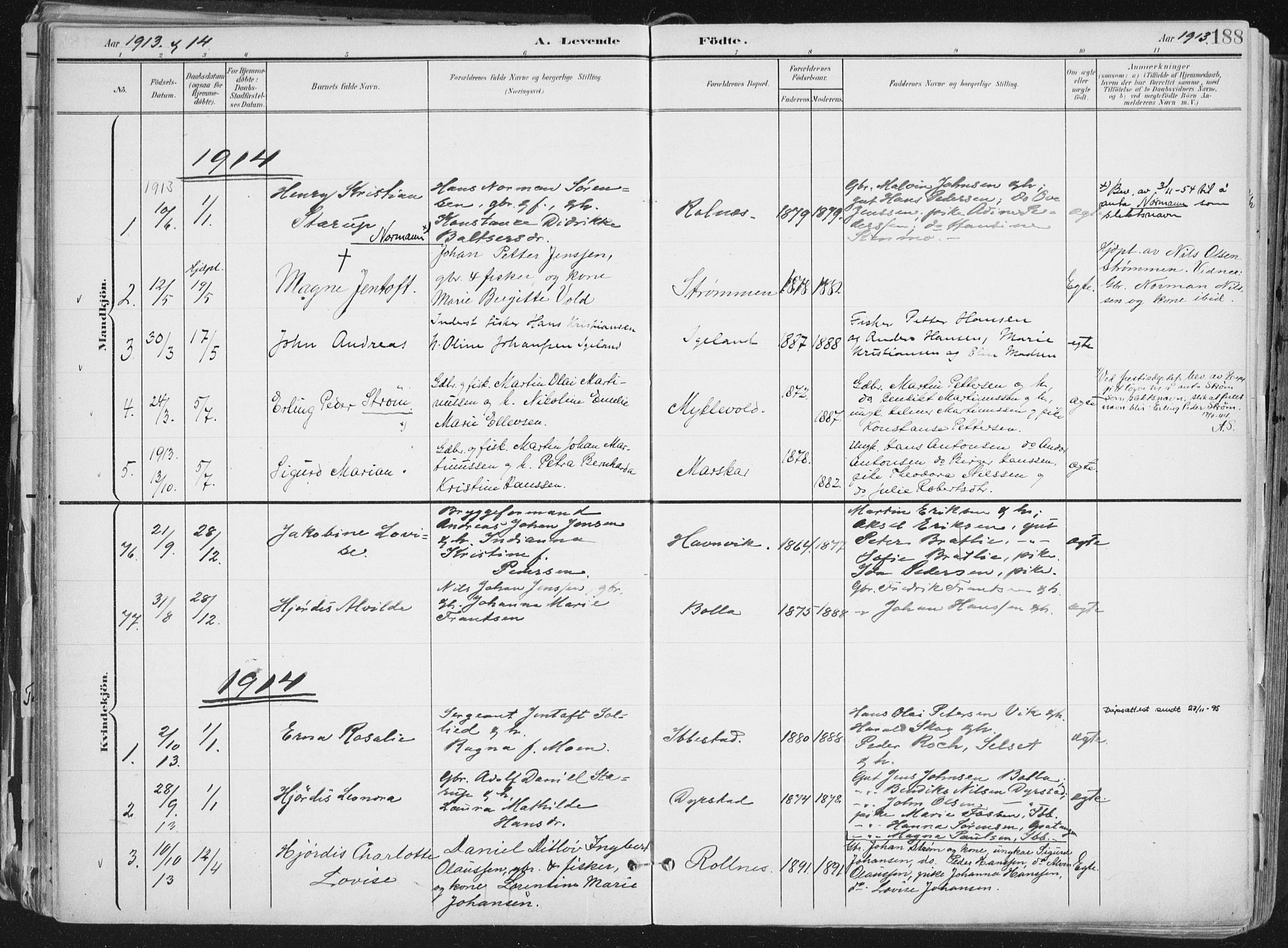 Ibestad sokneprestembete, SATØ/S-0077/H/Ha/Haa/L0017kirke: Parish register (official) no. 17, 1901-1914, p. 188