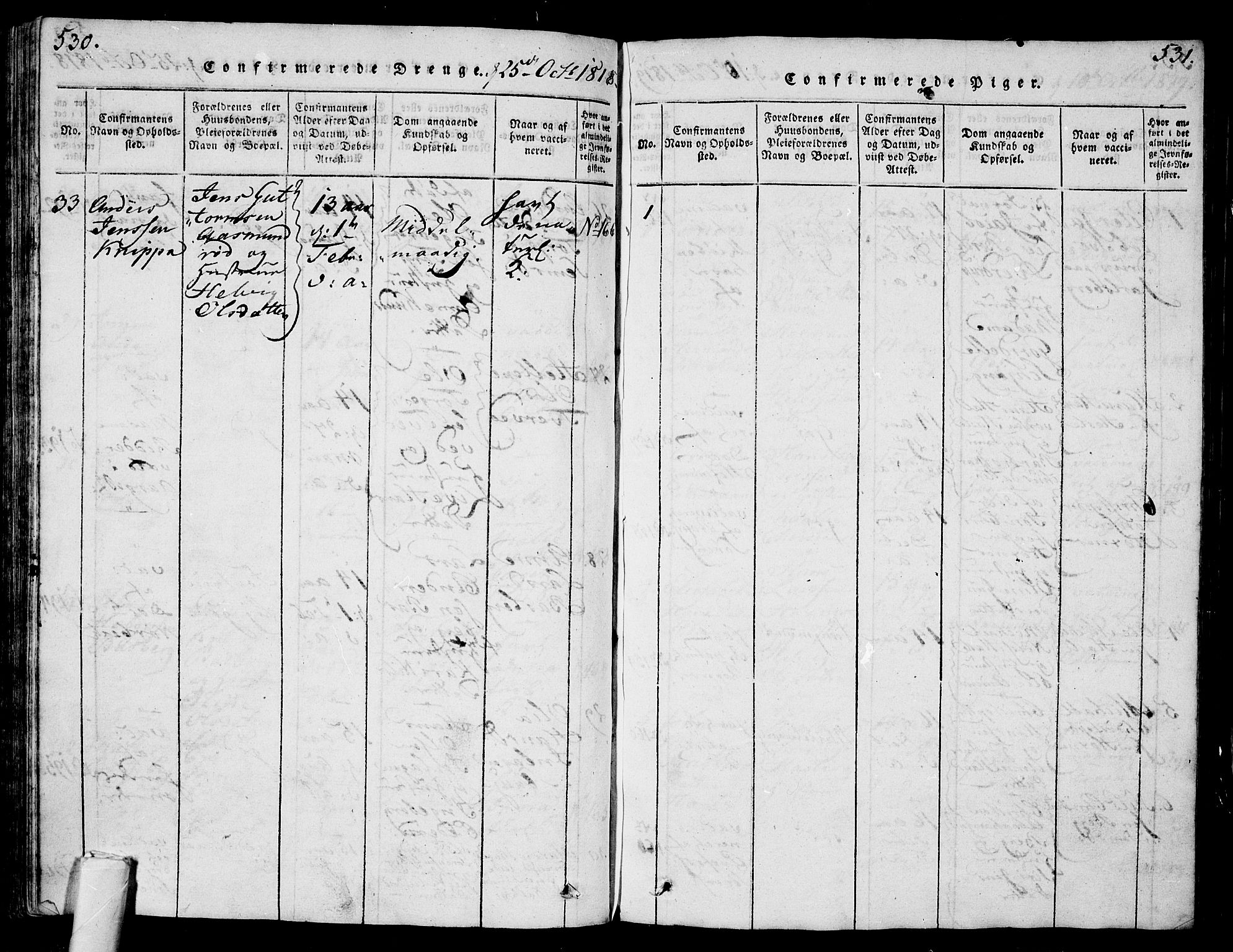 Sem kirkebøker, AV/SAKO-A-5/G/Ga/L0001: Parish register (copy) no. I 1, 1814-1825, p. 530-531