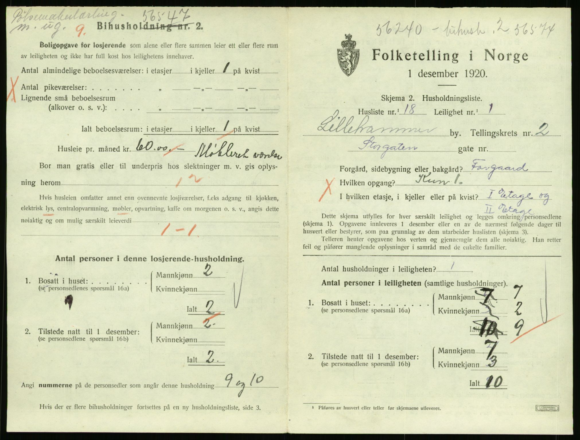 SAH, 1920 census for Lillehammer, 1920, p. 1582