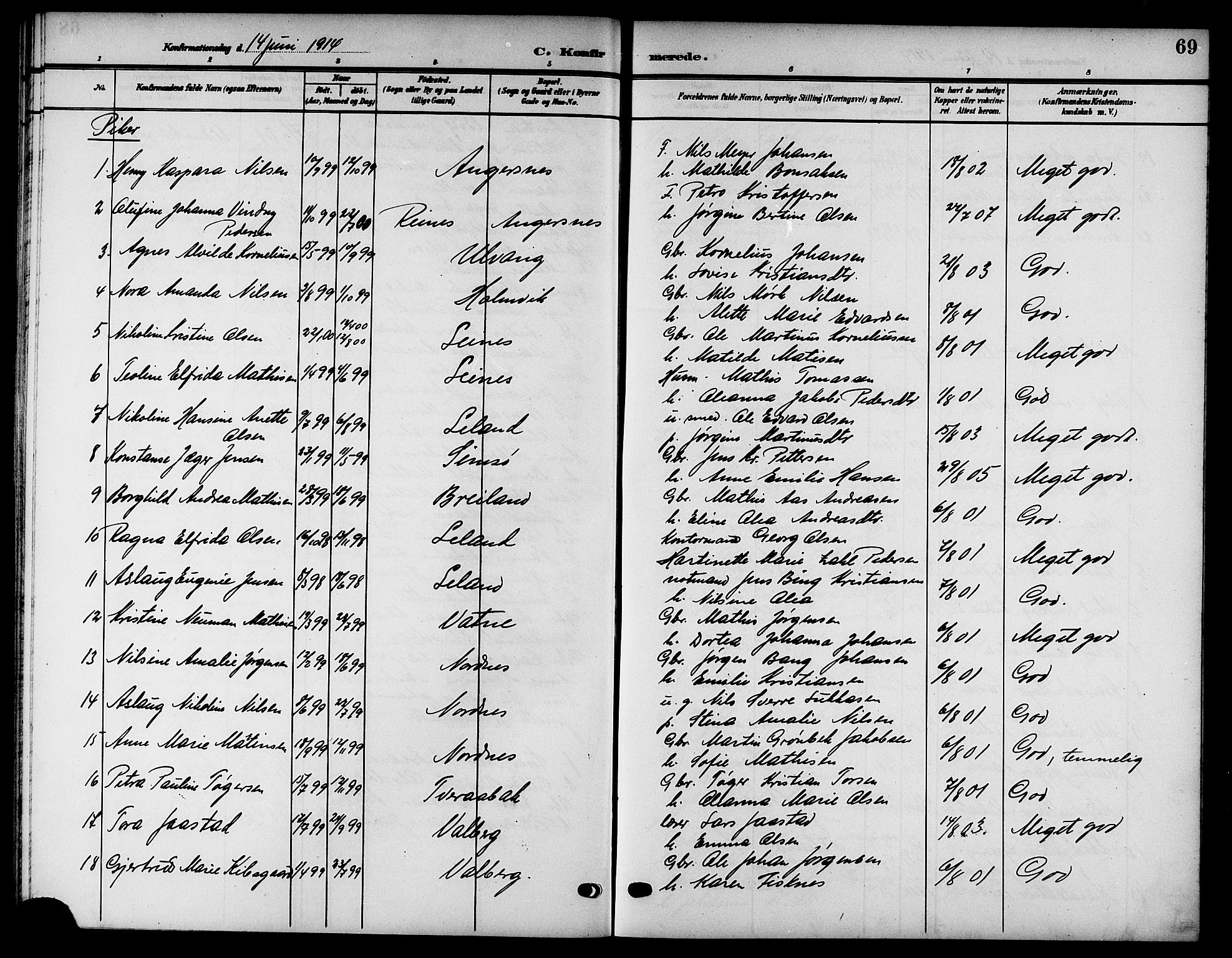 Ministerialprotokoller, klokkerbøker og fødselsregistre - Nordland, SAT/A-1459/832/L0494: Parish register (copy) no. 832C01, 1906-1922, p. 69