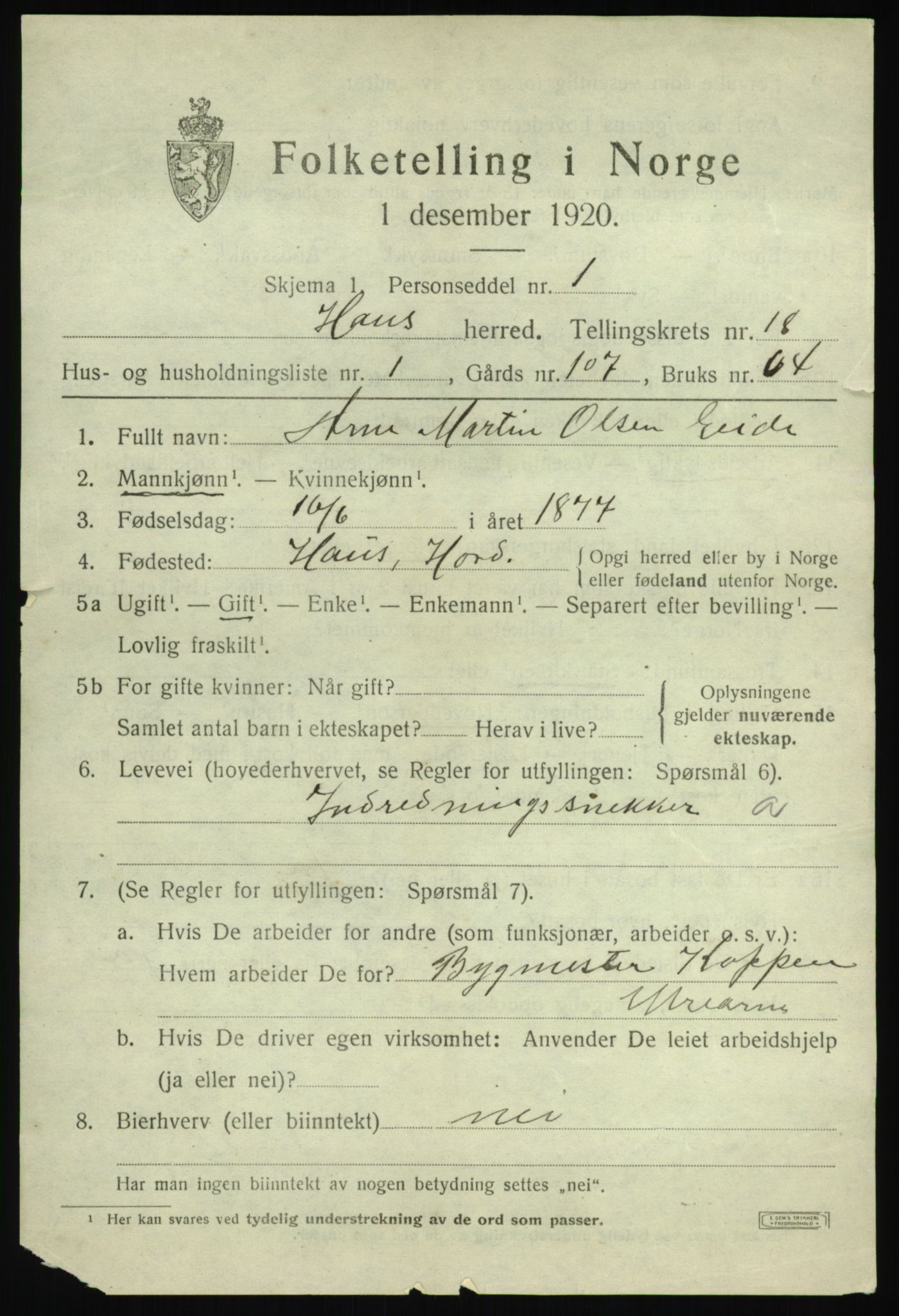 SAB, 1920 census for Haus, 1920, p. 11840