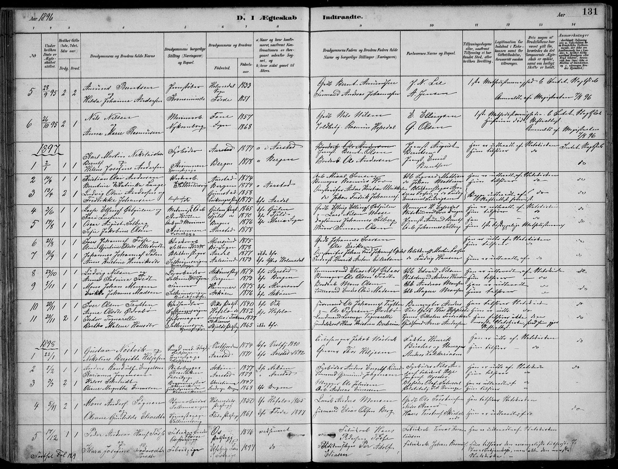 Årstad Sokneprestembete, AV/SAB-A-79301/H/Hab/L0011: Parish register (copy) no. B 1, 1886-1901, p. 131
