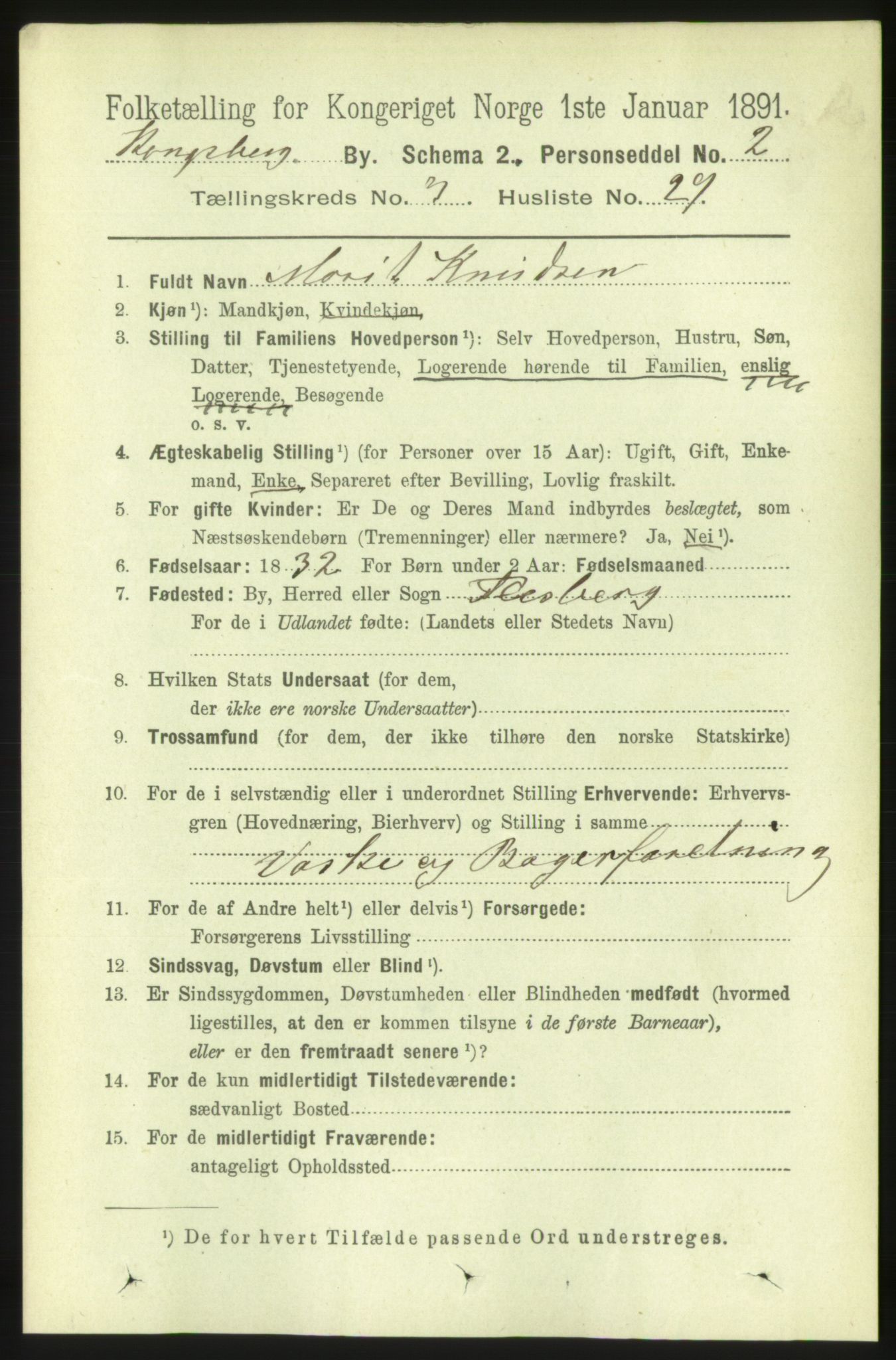 RA, 1891 census for 0604 Kongsberg, 1891, p. 3024