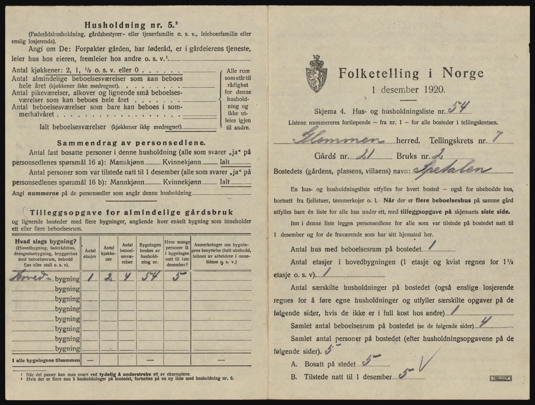 SAO, 1920 census for Glemmen, 1920, p. 2863