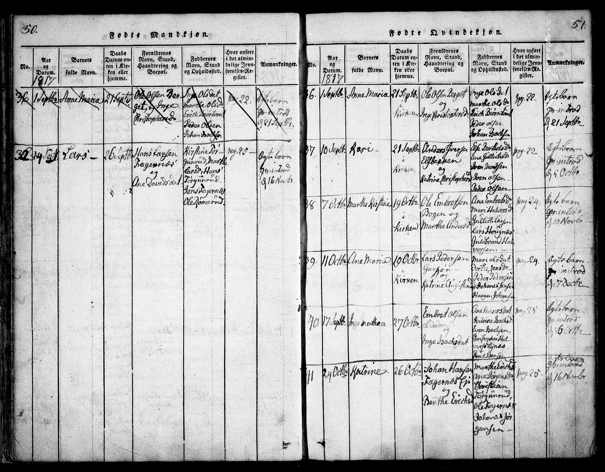 Hurdal prestekontor Kirkebøker, AV/SAO-A-10889/F/Fa/L0003: Parish register (official) no. I 3, 1815-1828, p. 50-51