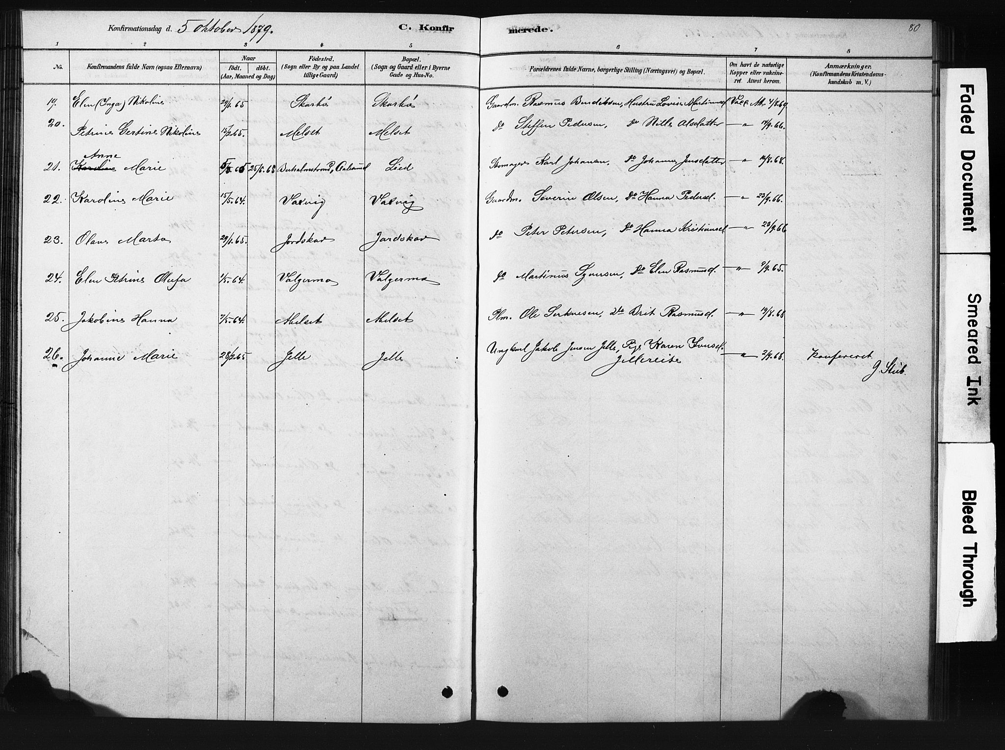 Ministerialprotokoller, klokkerbøker og fødselsregistre - Møre og Romsdal, SAT/A-1454/522/L0326: Parish register (copy) no. 522C05, 1878-1890, p. 80