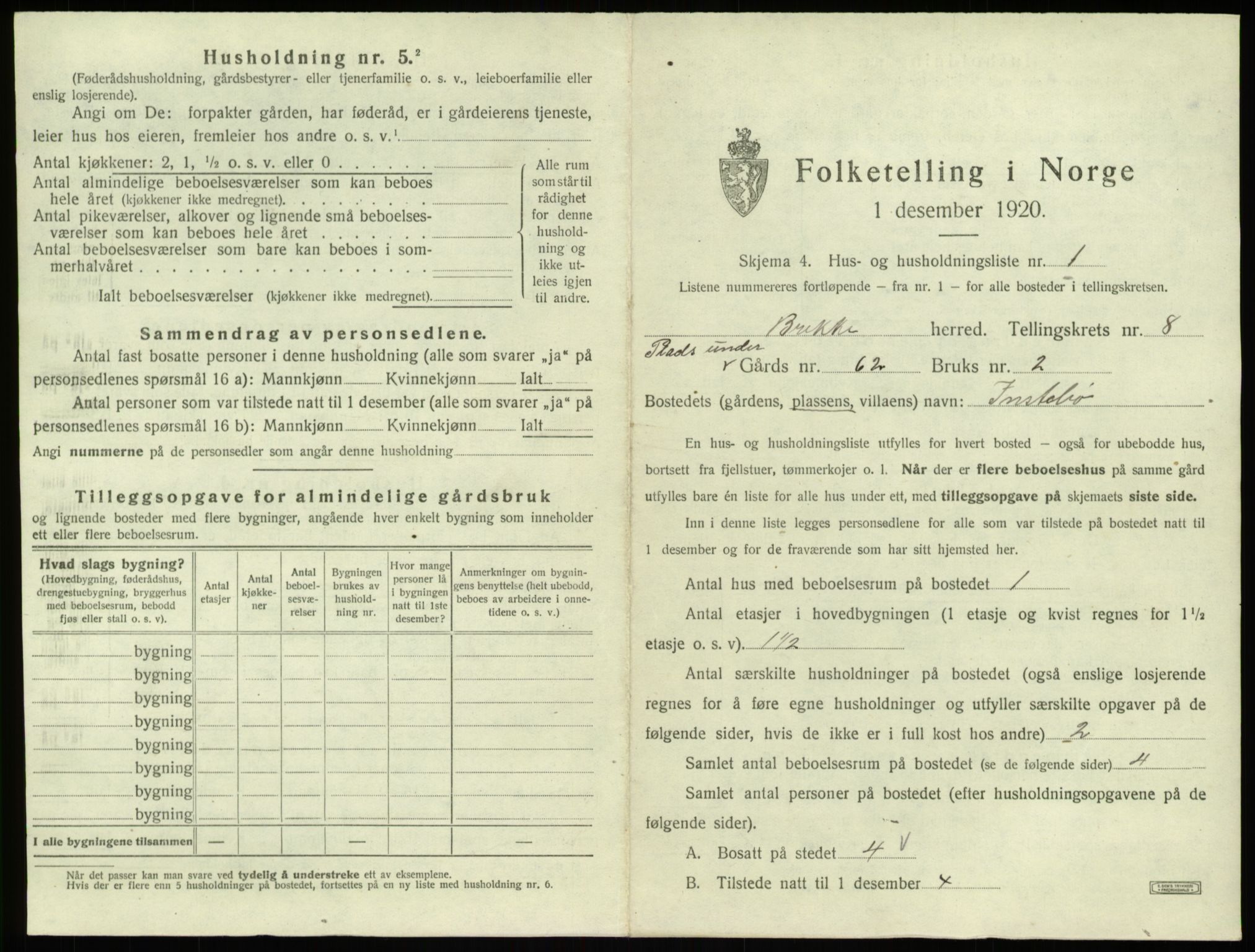 SAB, 1920 census for Brekke, 1920, p. 244