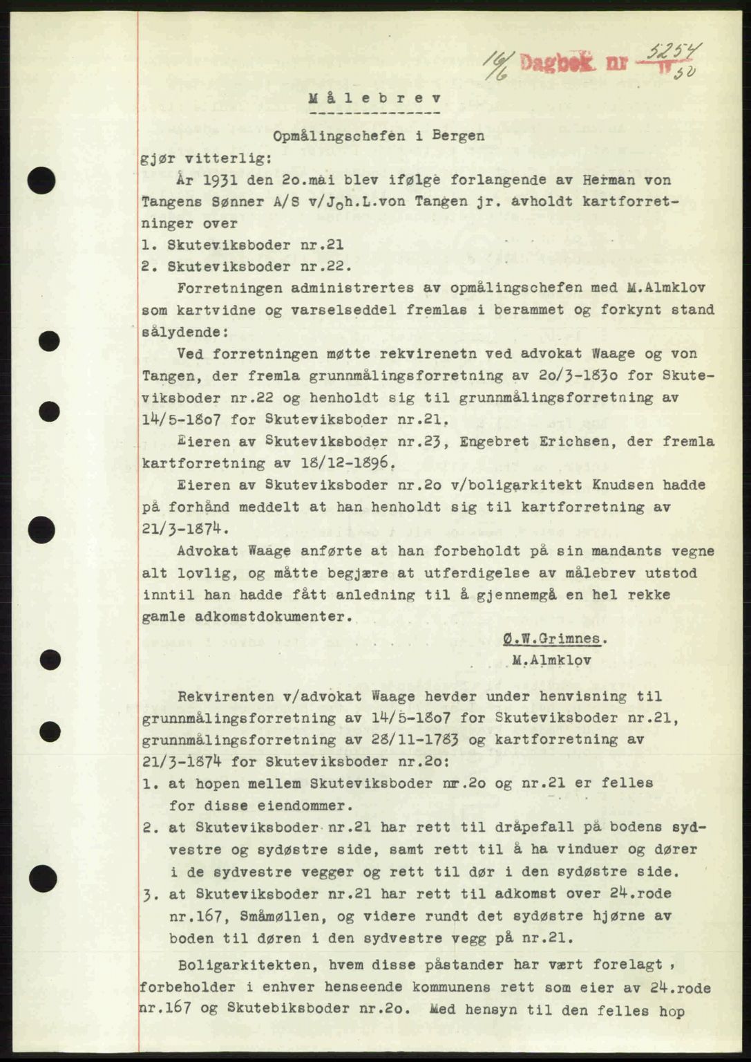 Byfogd og Byskriver i Bergen, AV/SAB-A-3401/03/03Bc/L0033: Mortgage book no. A26-27, 1950-1950, Diary no: : 5254/1950