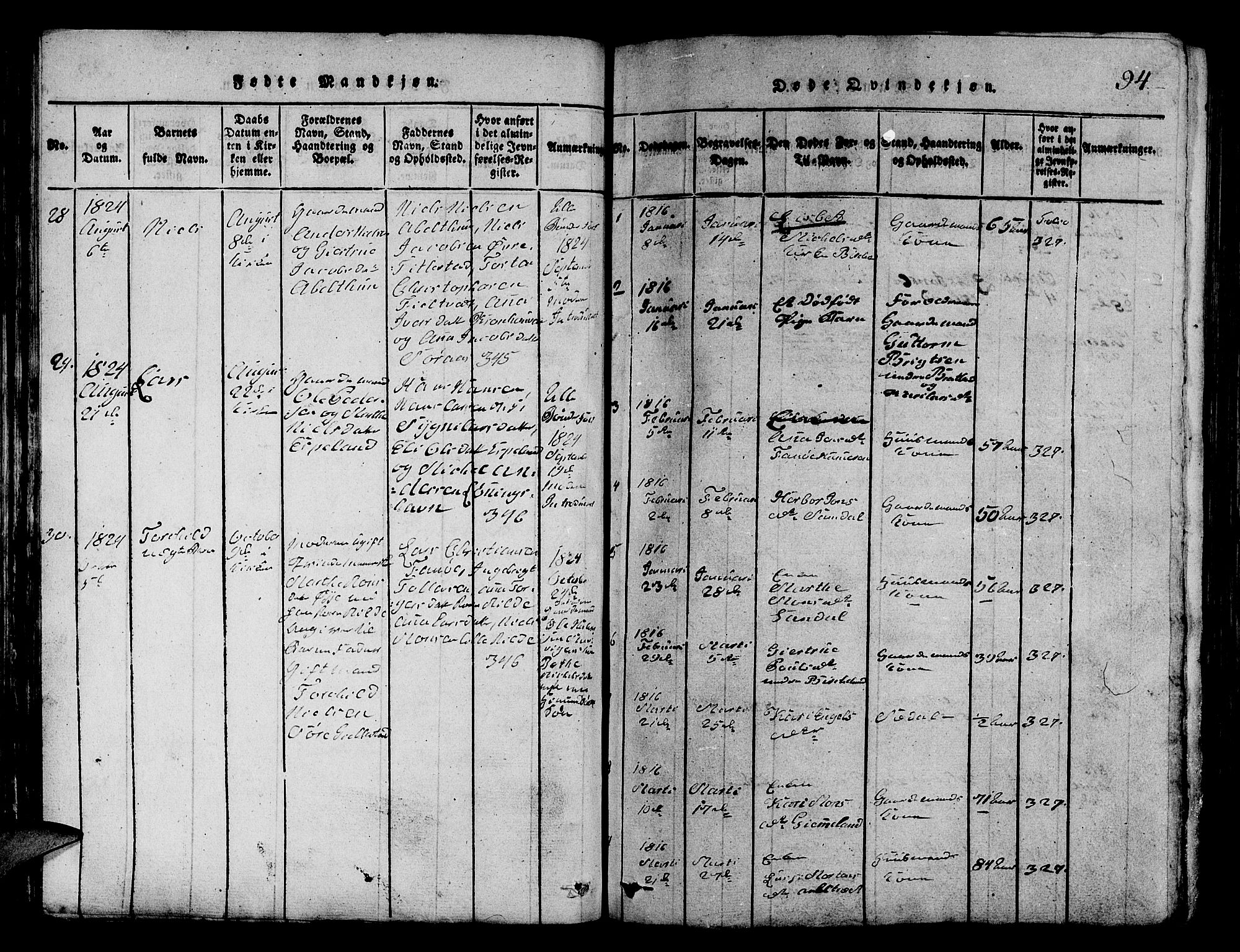 Fana Sokneprestembete, SAB/A-75101/H/Hab/Haba/L0001: Parish register (copy) no. A 1, 1816-1836, p. 94