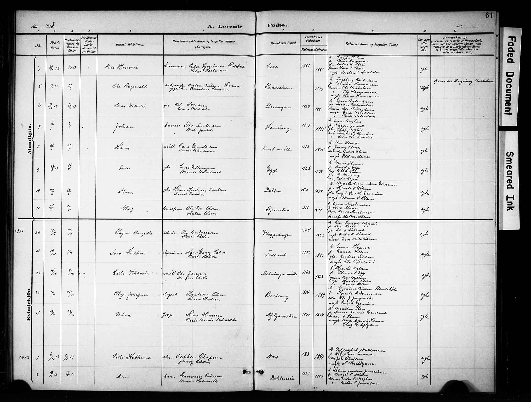 Brandbu prestekontor, SAH/PREST-114/H/Ha/Hab/L0005: Parish register (copy) no. 5, 1900-1913, p. 61