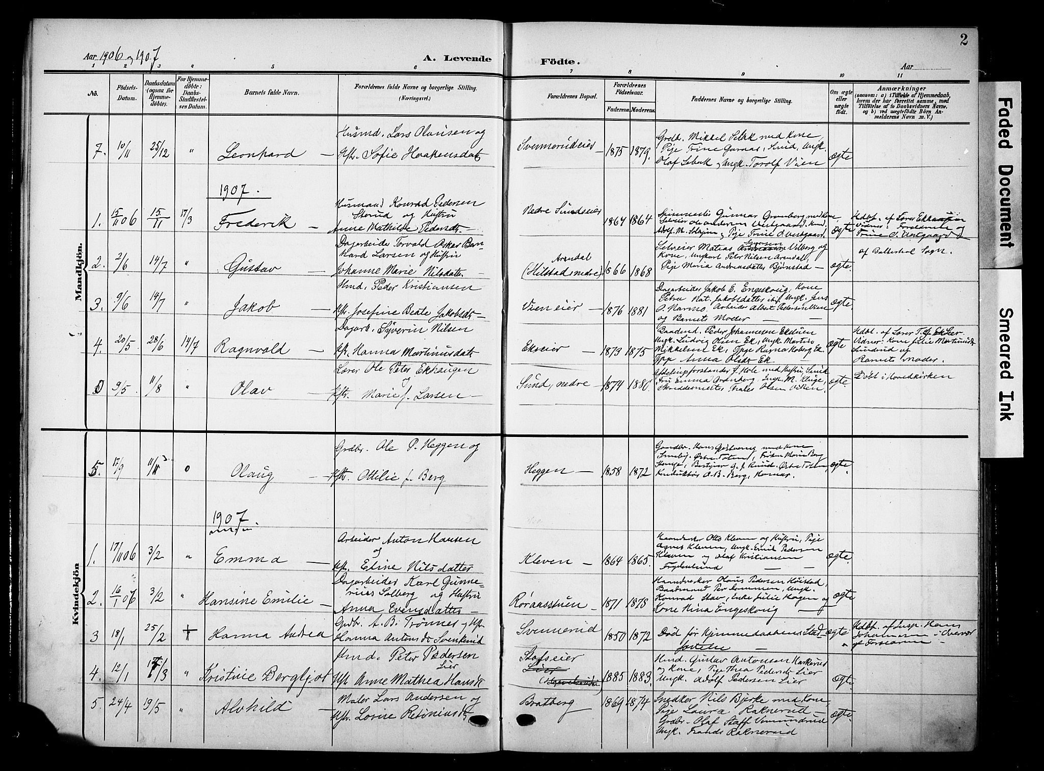 Nes prestekontor, Hedmark, AV/SAH-PREST-020/K/Ka/L0012: Parish register (official) no. 12, 1906-1920, p. 2