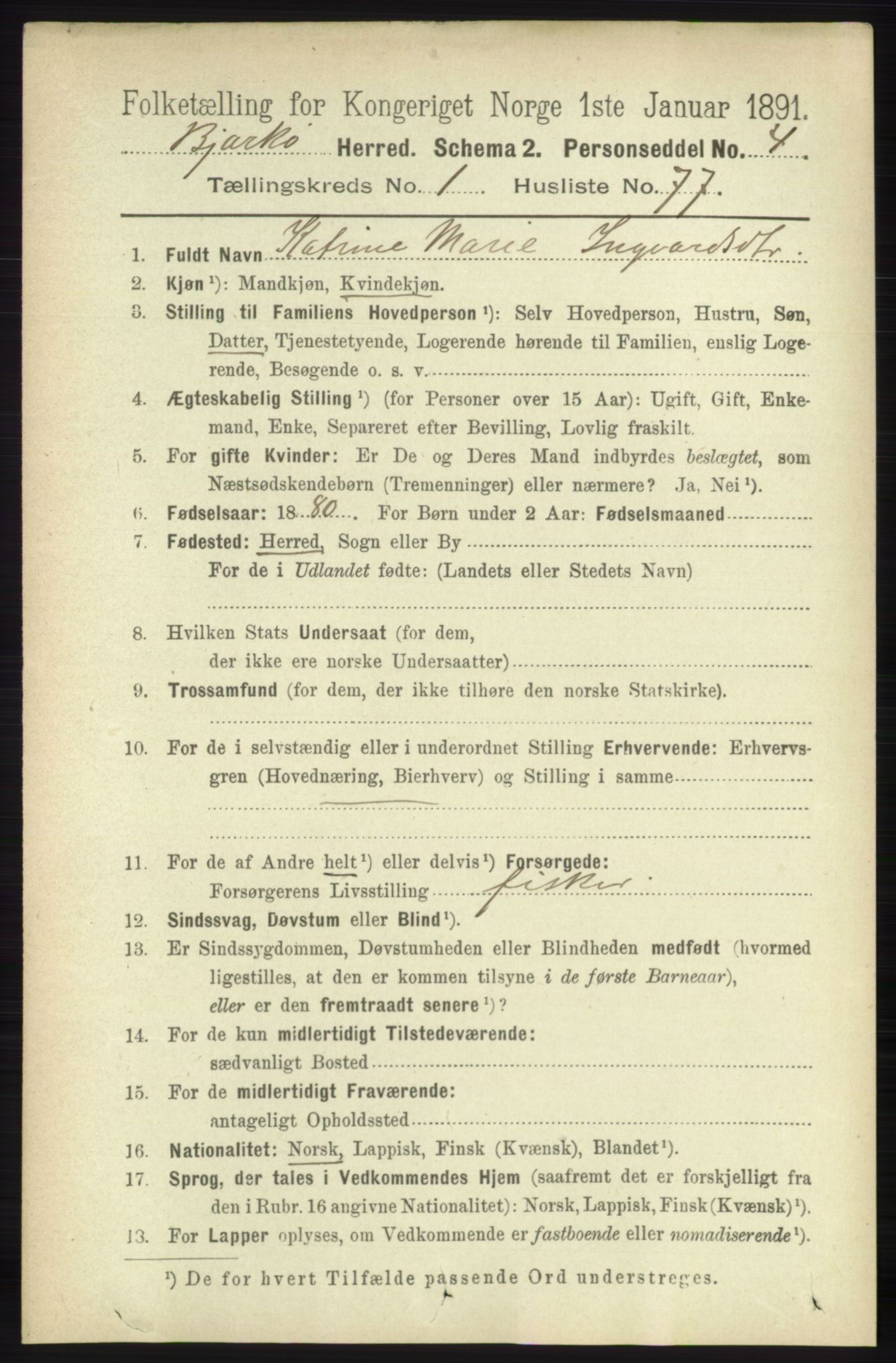 RA, 1891 census for 1915 Bjarkøy, 1891, p. 561