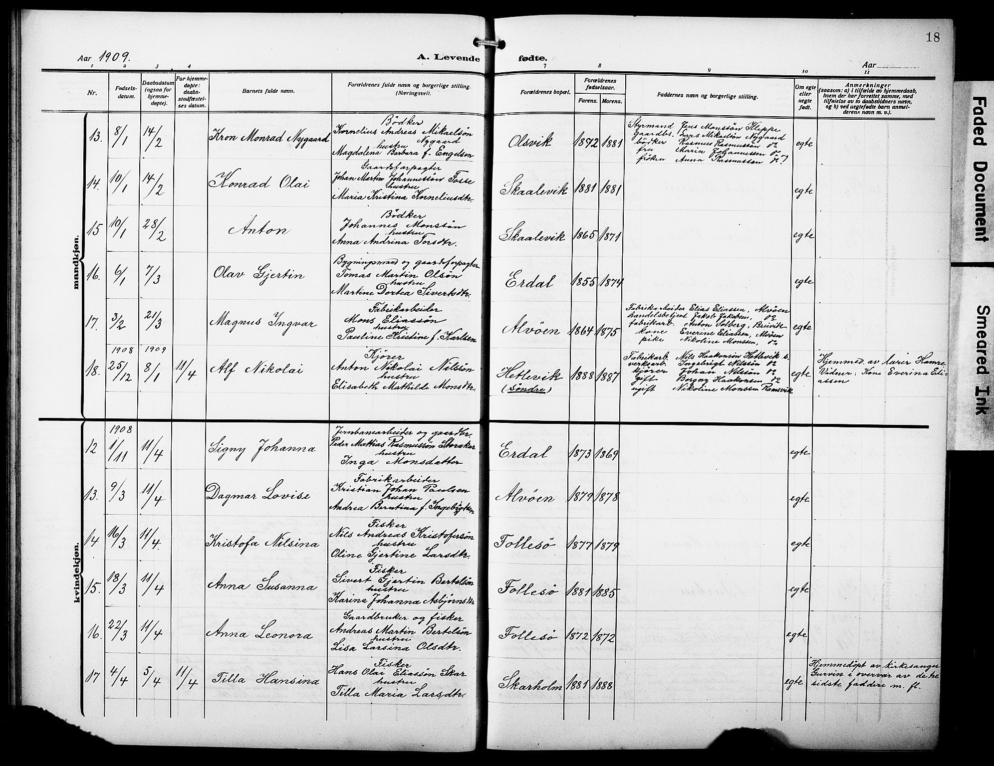 Askøy Sokneprestembete, AV/SAB-A-74101/H/Ha/Hab/Haba/L0011: Parish register (copy) no. A 11, 1908-1931, p. 18