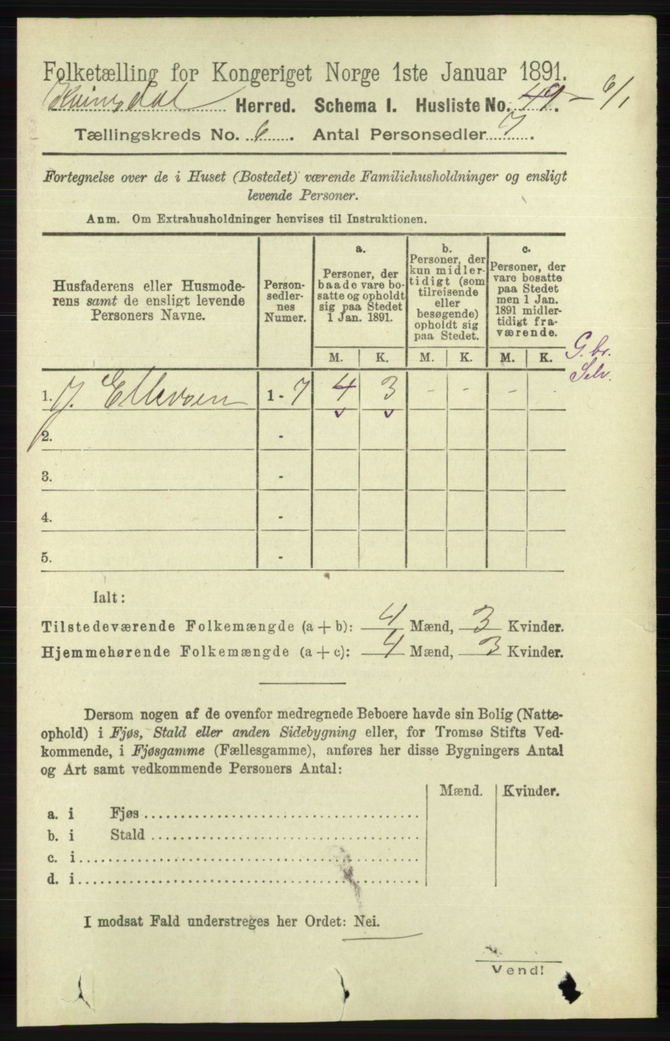 RA, 1891 census for 1037 Kvinesdal, 1891, p. 2099