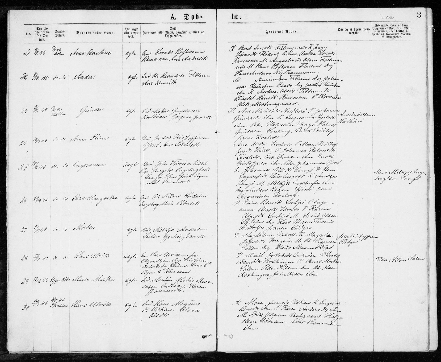 Ministerialprotokoller, klokkerbøker og fødselsregistre - Sør-Trøndelag, SAT/A-1456/640/L0576: Parish register (official) no. 640A01, 1846-1876, p. 3