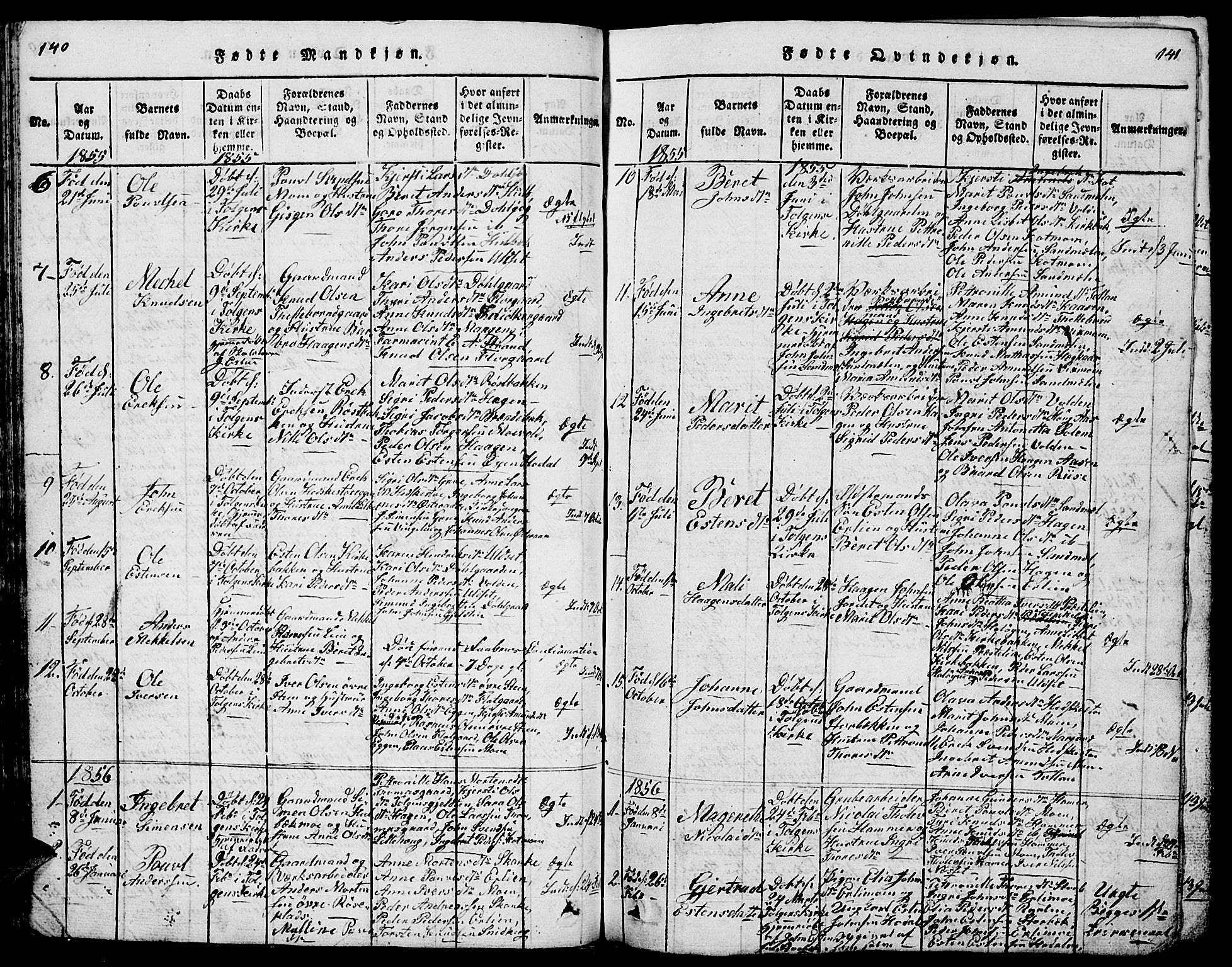 Tolga prestekontor, AV/SAH-PREST-062/L/L0001: Parish register (copy) no. 1, 1814-1877, p. 140-141