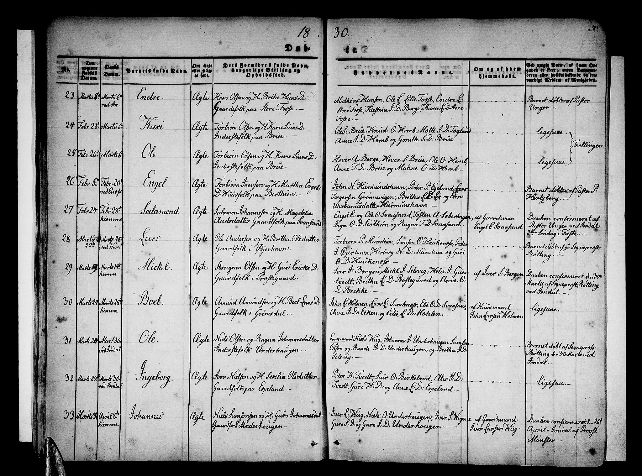 Strandebarm sokneprestembete, SAB/A-78401/H/Haa: Parish register (official) no. A 6, 1826-1843, p. 30