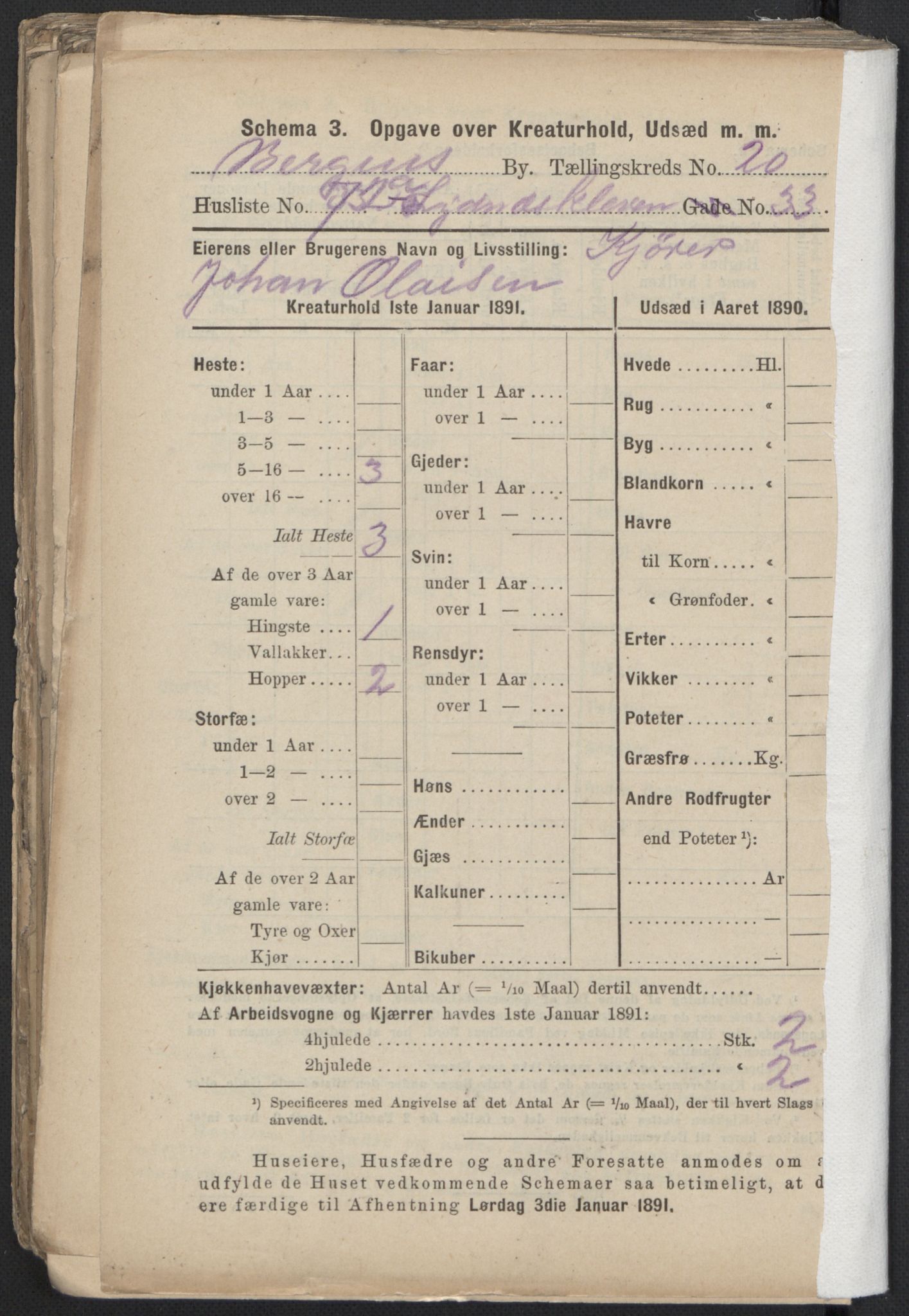 RA, 1891 Census for 1301 Bergen, 1891, p. 3306