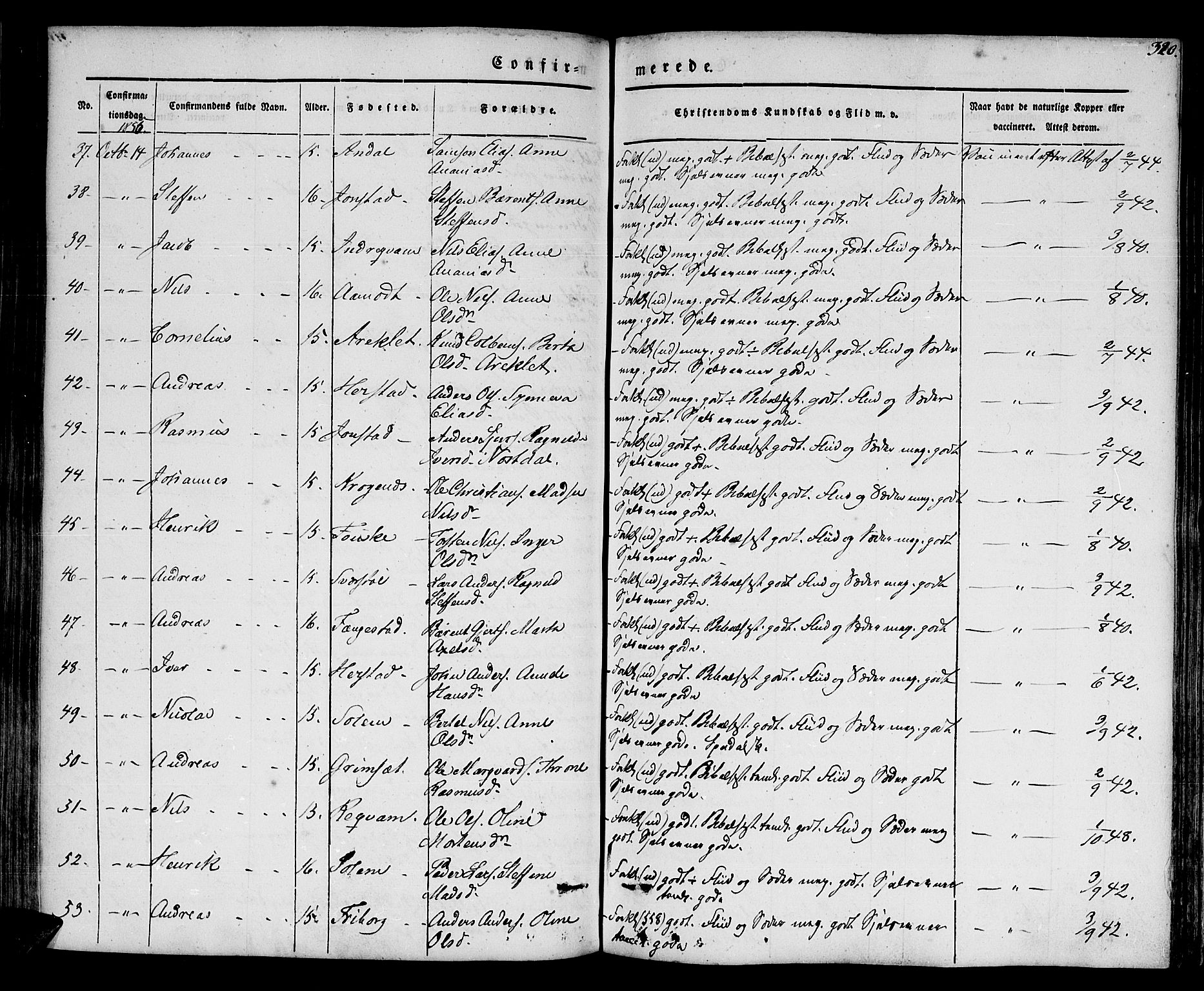 Førde sokneprestembete, SAB/A-79901/H/Haa/Haaa/L0007: Parish register (official) no. A 7, 1843-1860, p. 320