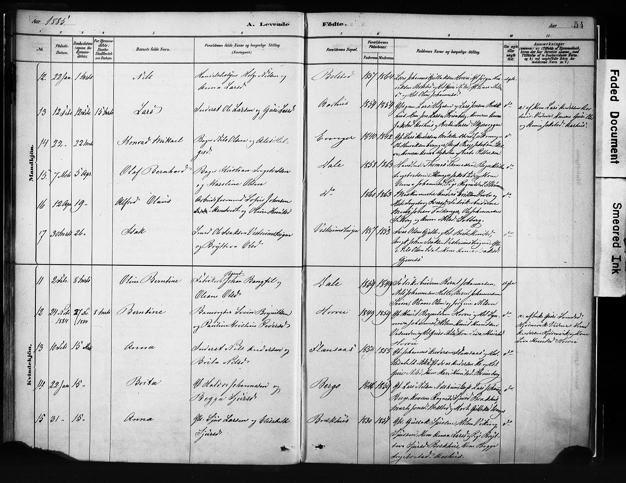 Evanger sokneprestembete, AV/SAB-A-99924: Parish register (official) no. A 1, 1877-1899, p. 54