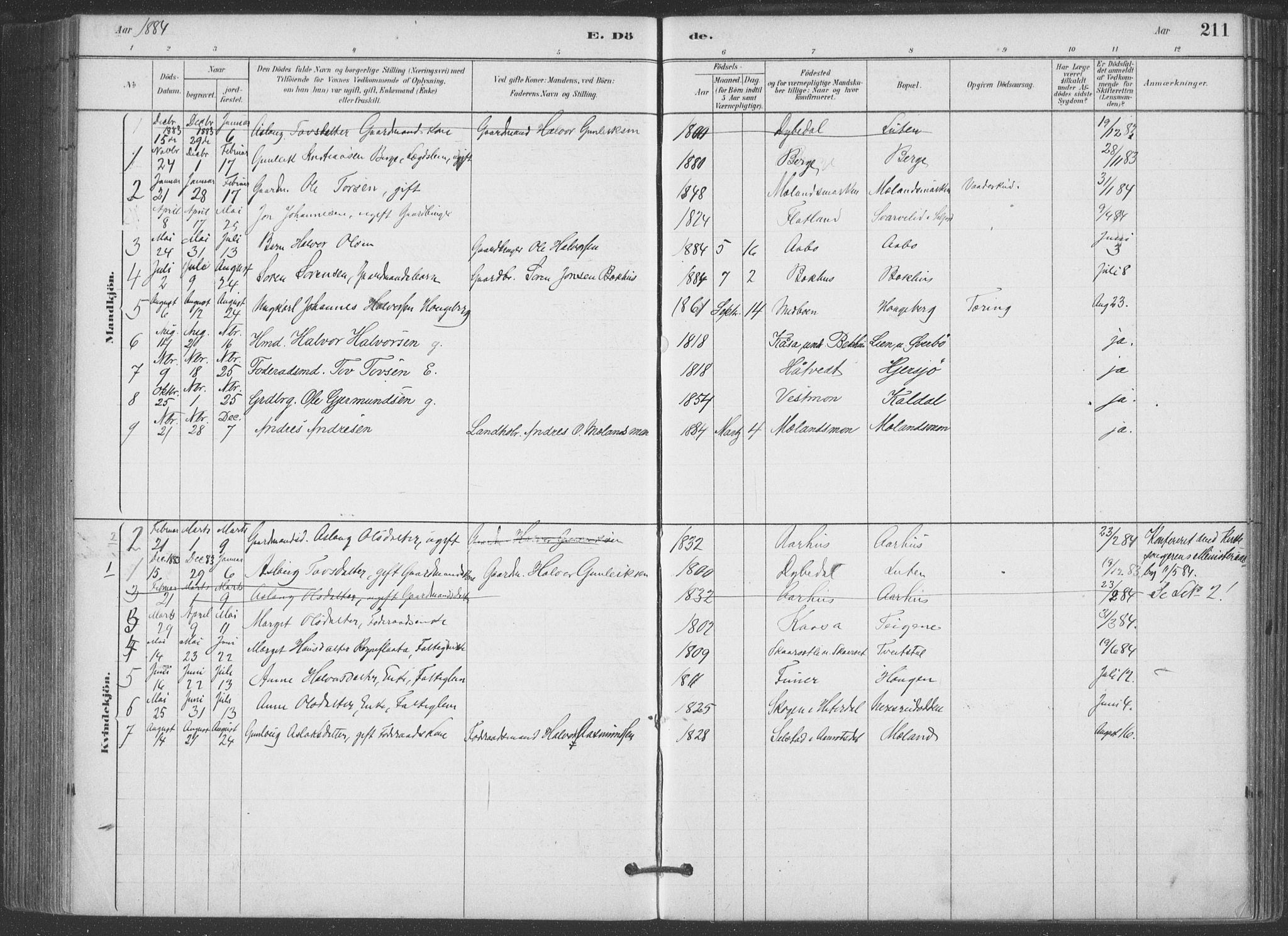 Hjartdal kirkebøker, SAKO/A-270/F/Fa/L0010: Parish register (official) no. I 10, 1880-1929, p. 211