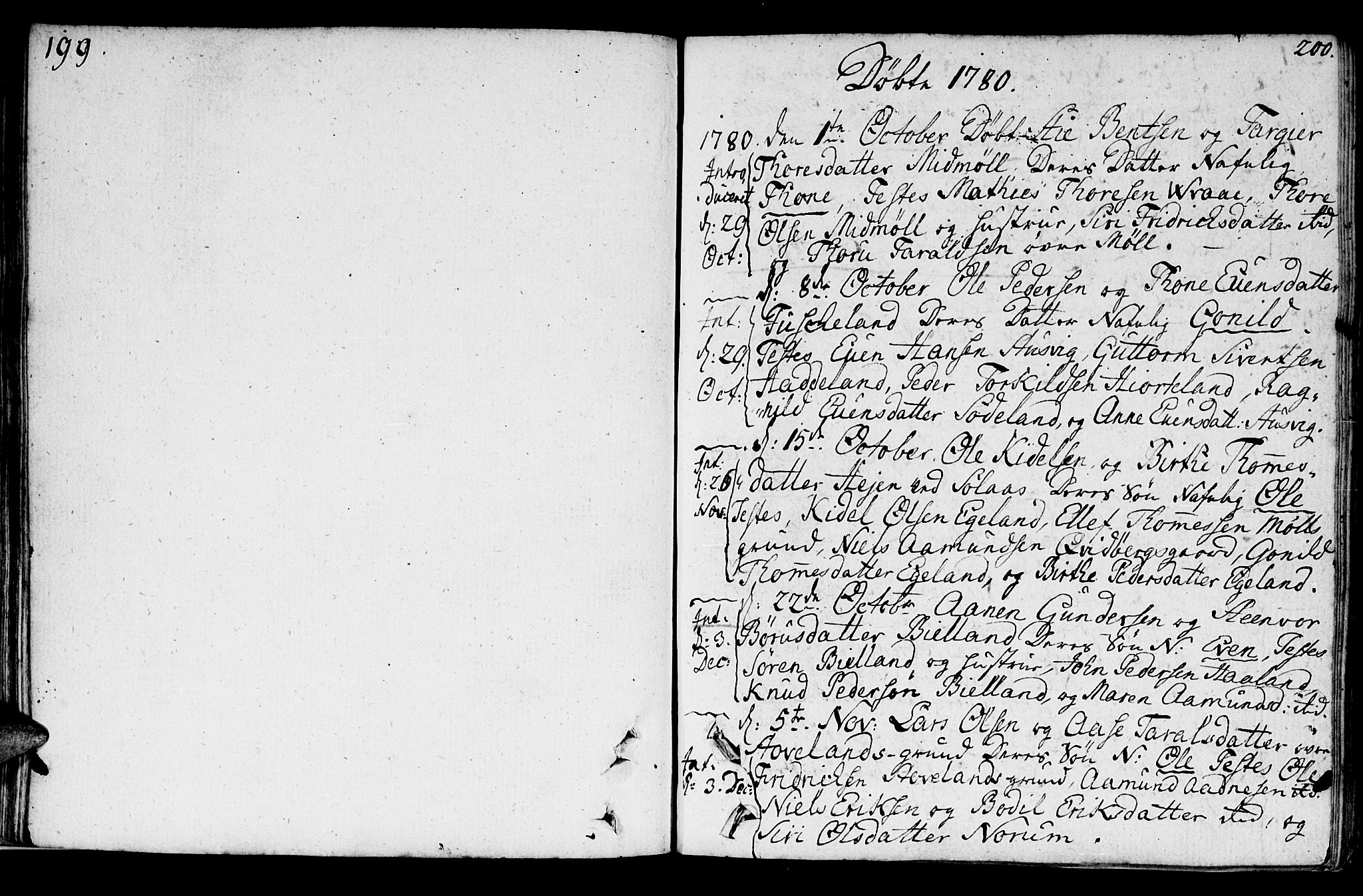Holum sokneprestkontor, SAK/1111-0022/F/Fa/Faa/L0003: Parish register (official) no. A 3, 1780-1821, p. 199-200