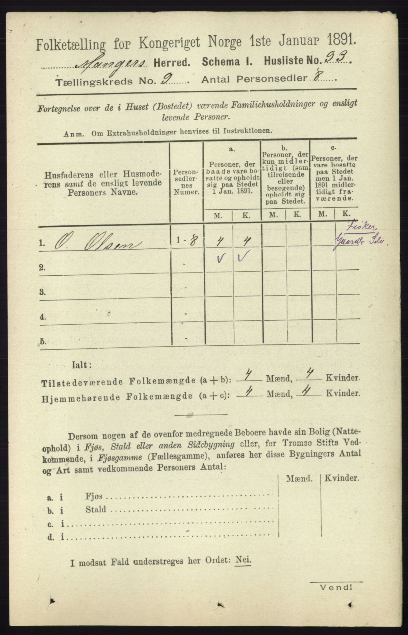 RA, 1891 census for 1261 Manger, 1891, p. 5697