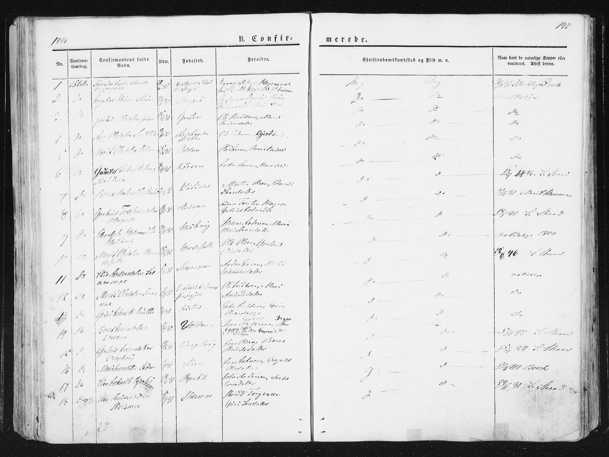 Ministerialprotokoller, klokkerbøker og fødselsregistre - Sør-Trøndelag, SAT/A-1456/630/L0493: Parish register (official) no. 630A06, 1841-1851, p. 147