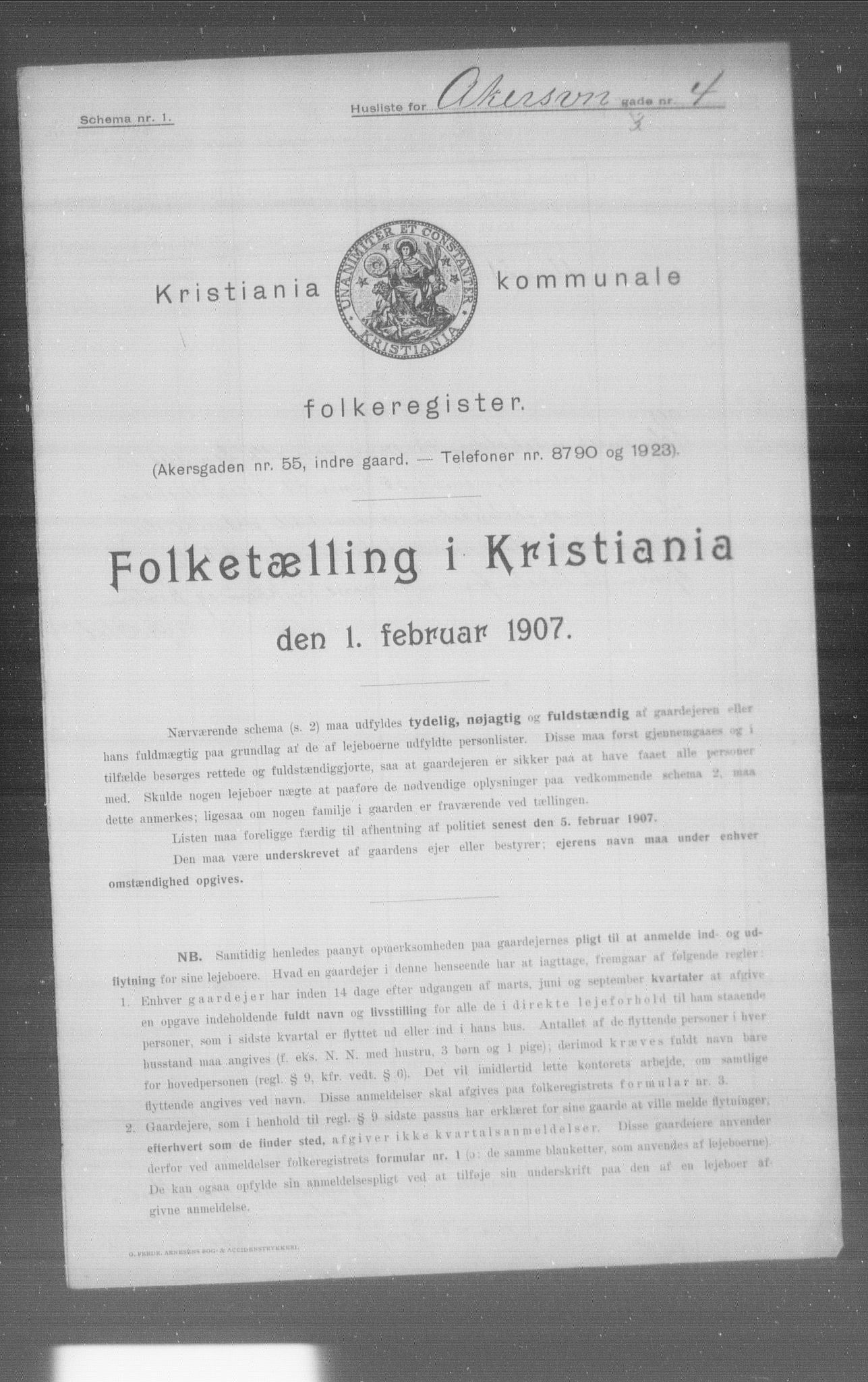 OBA, Municipal Census 1907 for Kristiania, 1907, p. 467