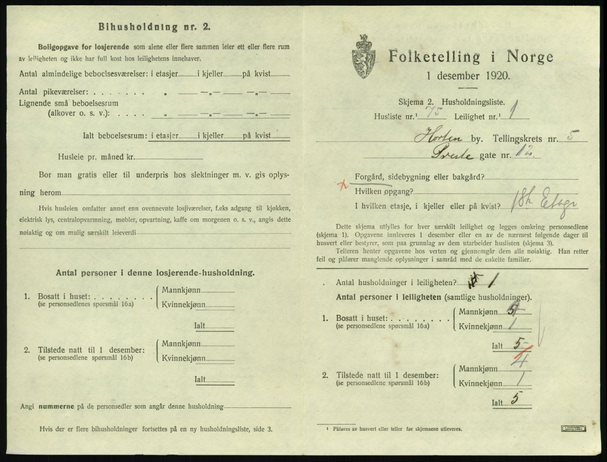 SAKO, 1920 census for Horten, 1920, p. 5935