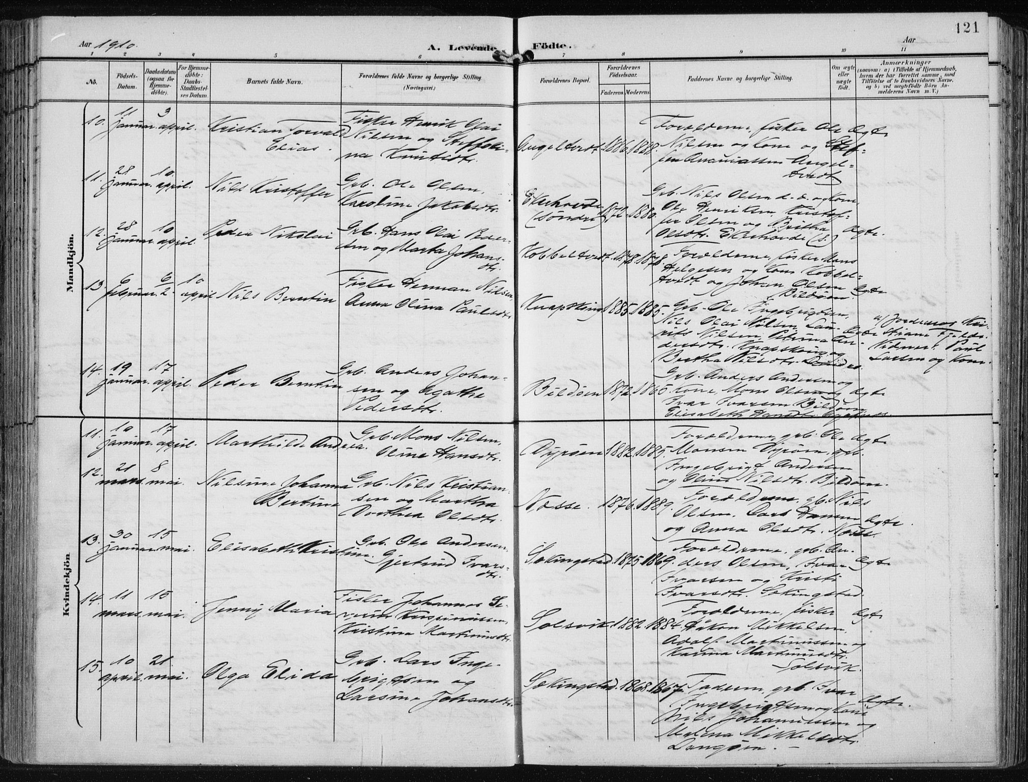 Fjell sokneprestembete, AV/SAB-A-75301/H/Haa: Parish register (official) no. A  9, 1899-1910, p. 121
