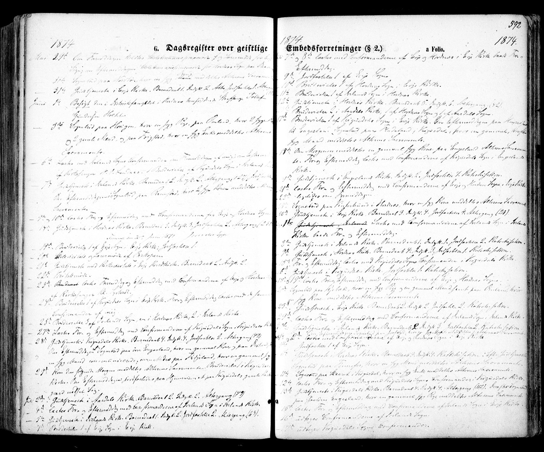 Evje sokneprestkontor, AV/SAK-1111-0008/F/Fa/Faa/L0006: Parish register (official) no. A 6, 1866-1884, p. 592