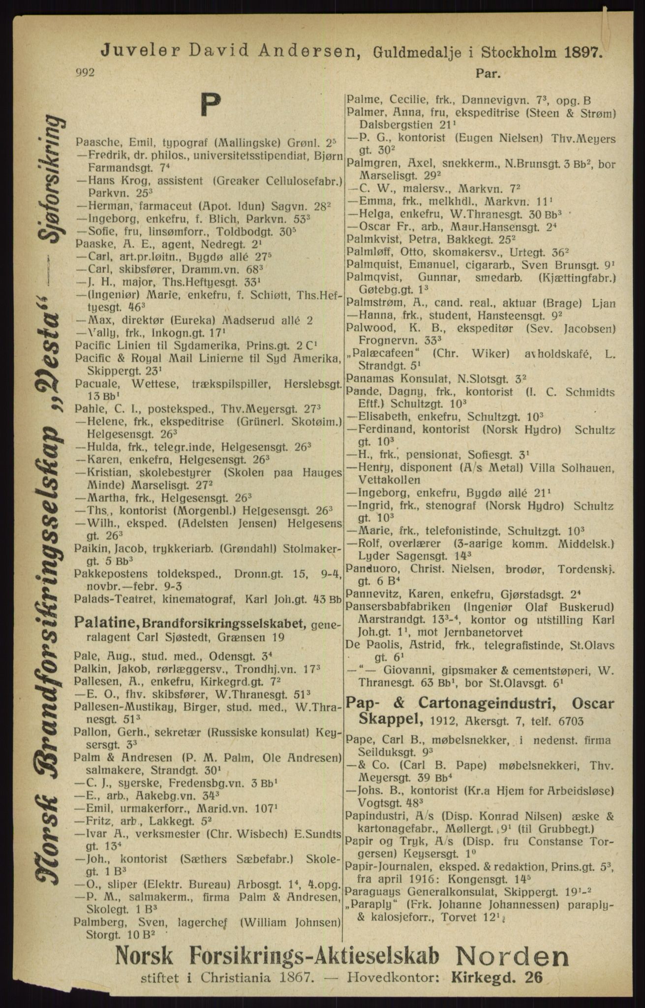 Kristiania/Oslo adressebok, PUBL/-, 1916, p. 992
