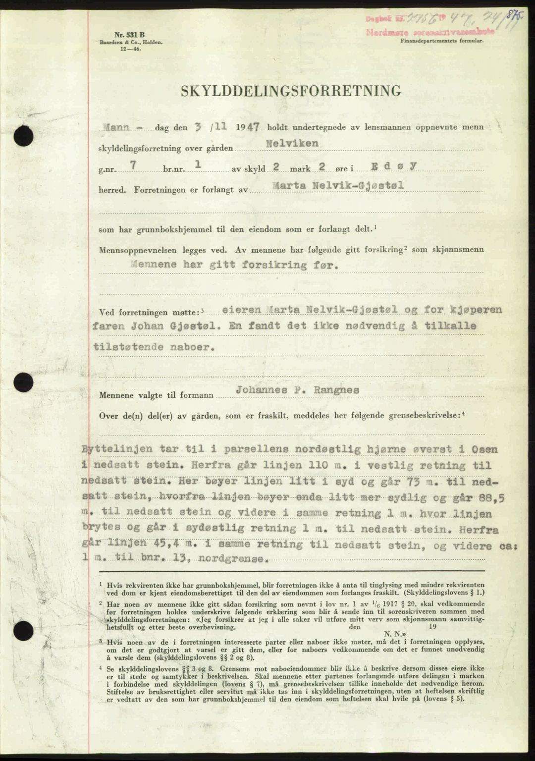 Nordmøre sorenskriveri, AV/SAT-A-4132/1/2/2Ca: Mortgage book no. A106, 1947-1947, Diary no: : 2756/1947