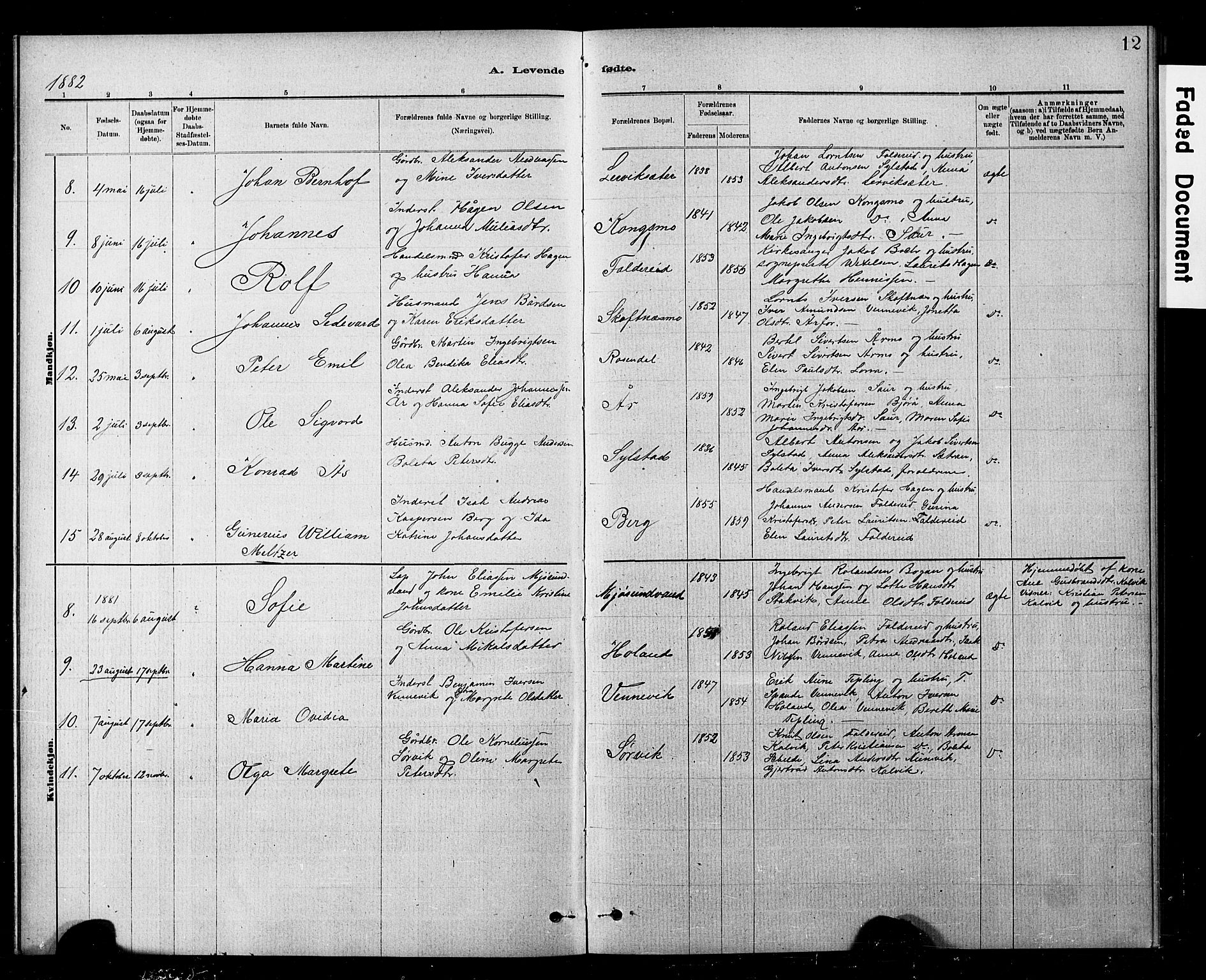 Ministerialprotokoller, klokkerbøker og fødselsregistre - Nord-Trøndelag, AV/SAT-A-1458/783/L0661: Parish register (copy) no. 783C01, 1878-1893, p. 12