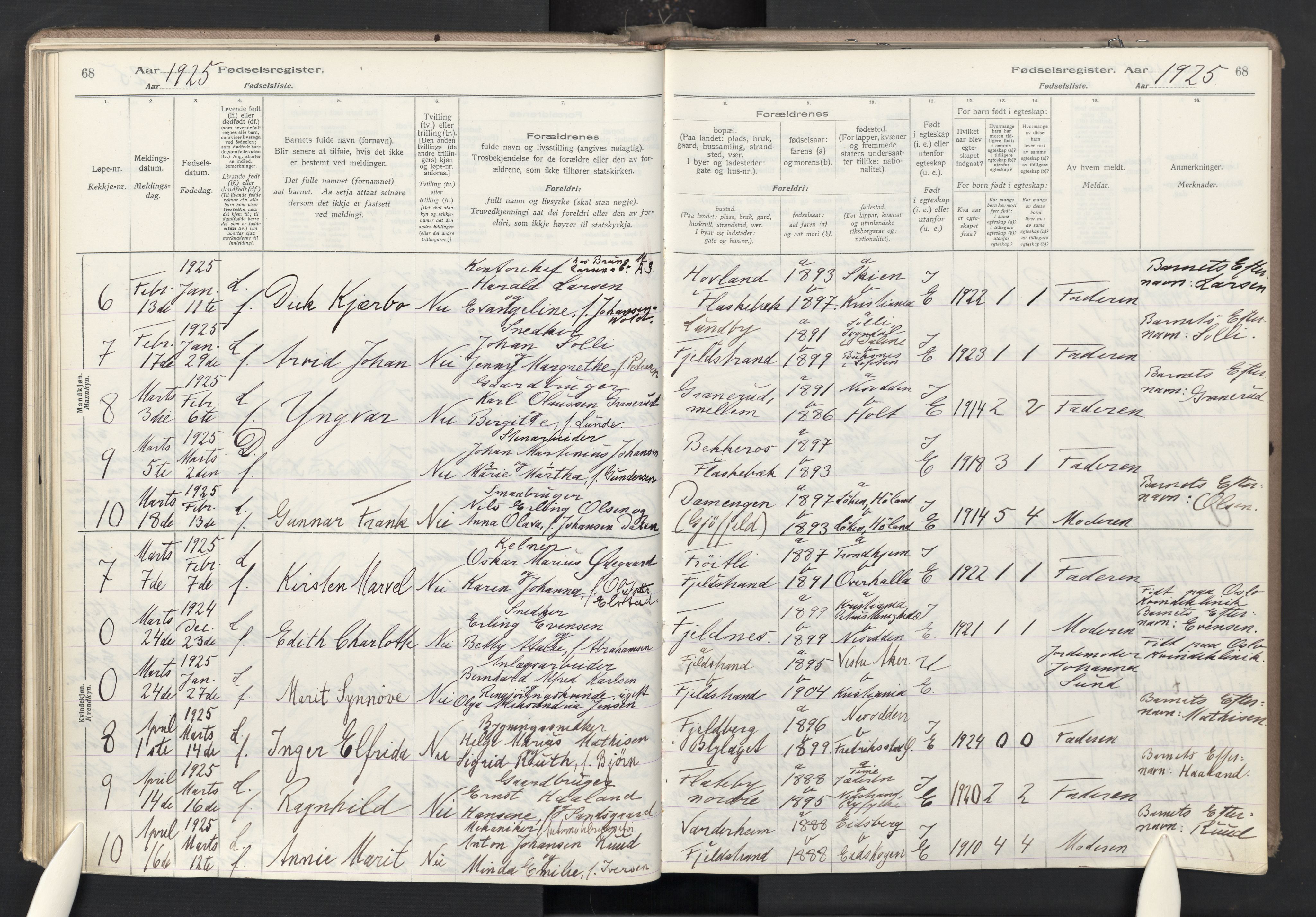 Nesodden prestekontor Kirkebøker, AV/SAO-A-10013/J/Ja/L0001: Birth register no. I 1, 1916-1946, p. 68