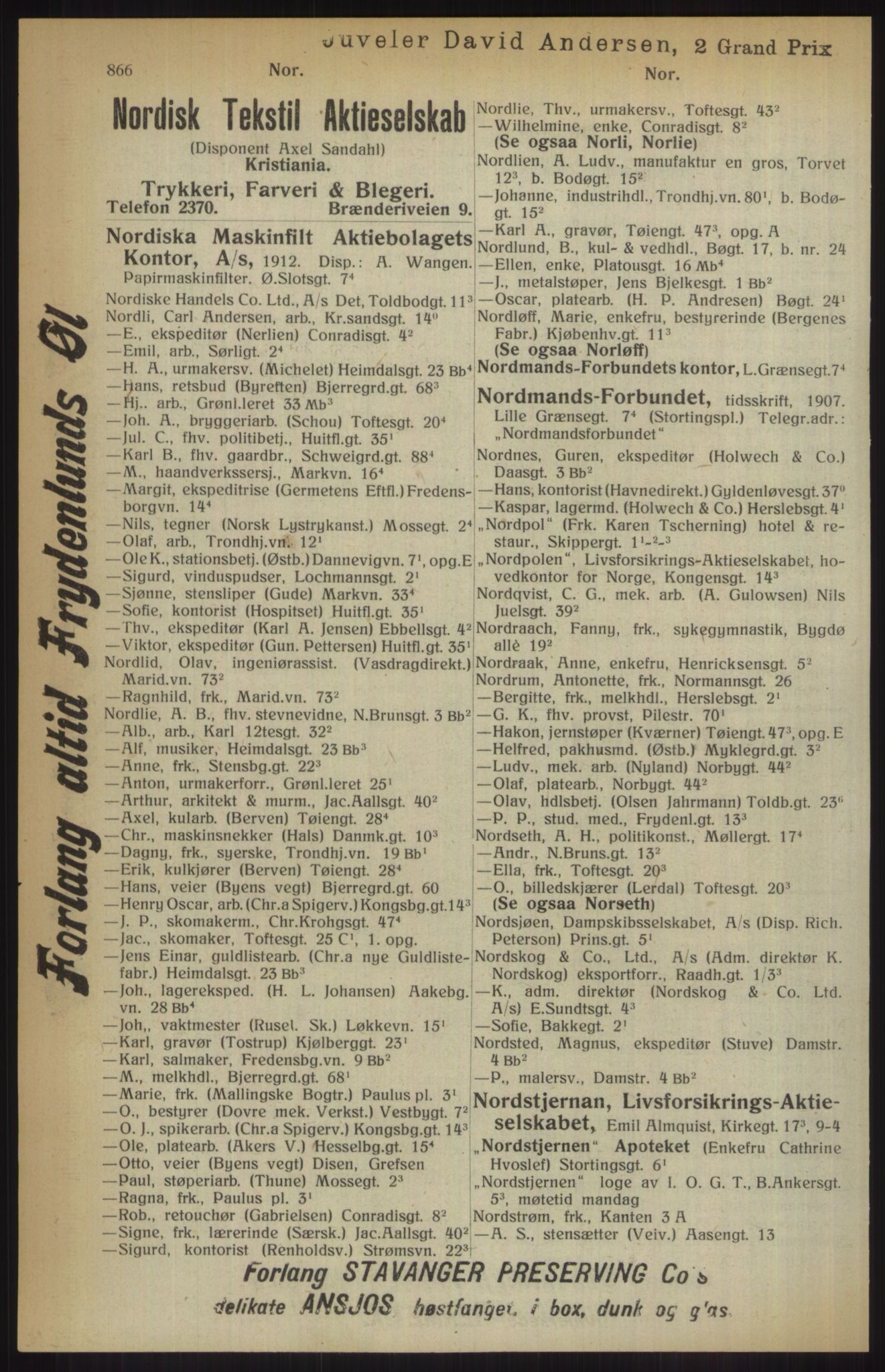 Kristiania/Oslo adressebok, PUBL/-, 1914, p. 866