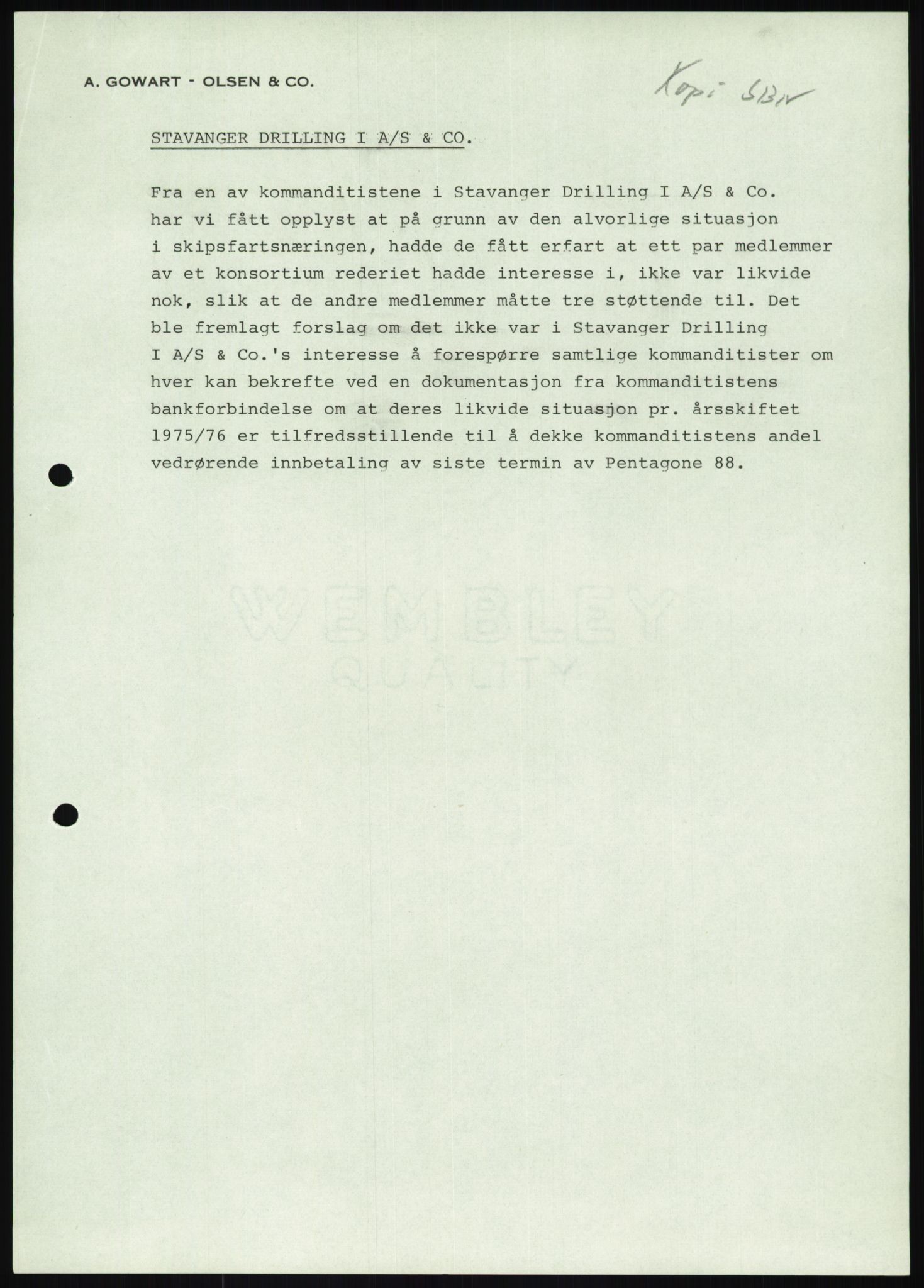 Pa 1503 - Stavanger Drilling AS, AV/SAST-A-101906/D/L0006: Korrespondanse og saksdokumenter, 1974-1984, p. 825