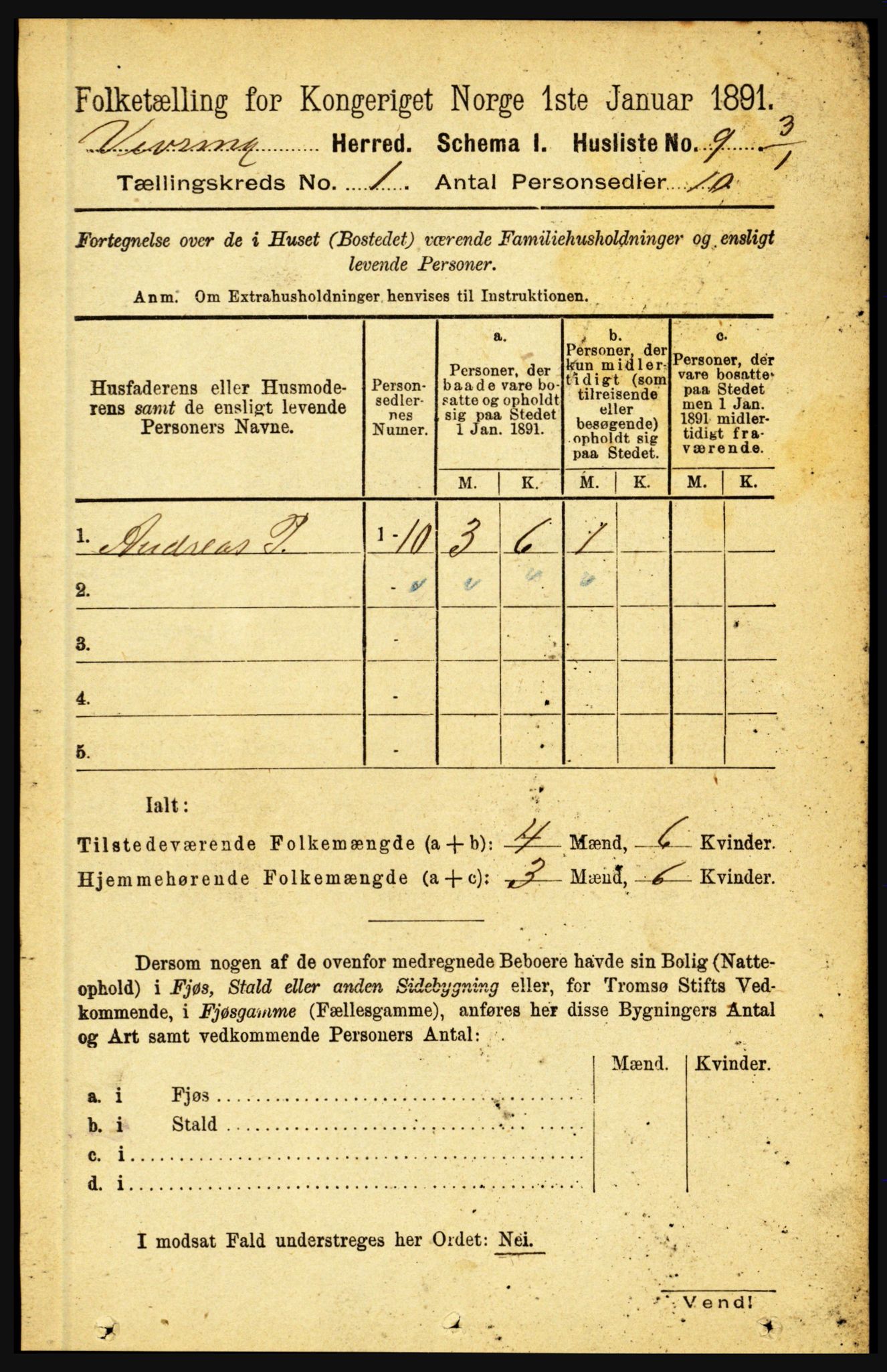 RA, 1891 census for 1434 Vevring, 1891, p. 22