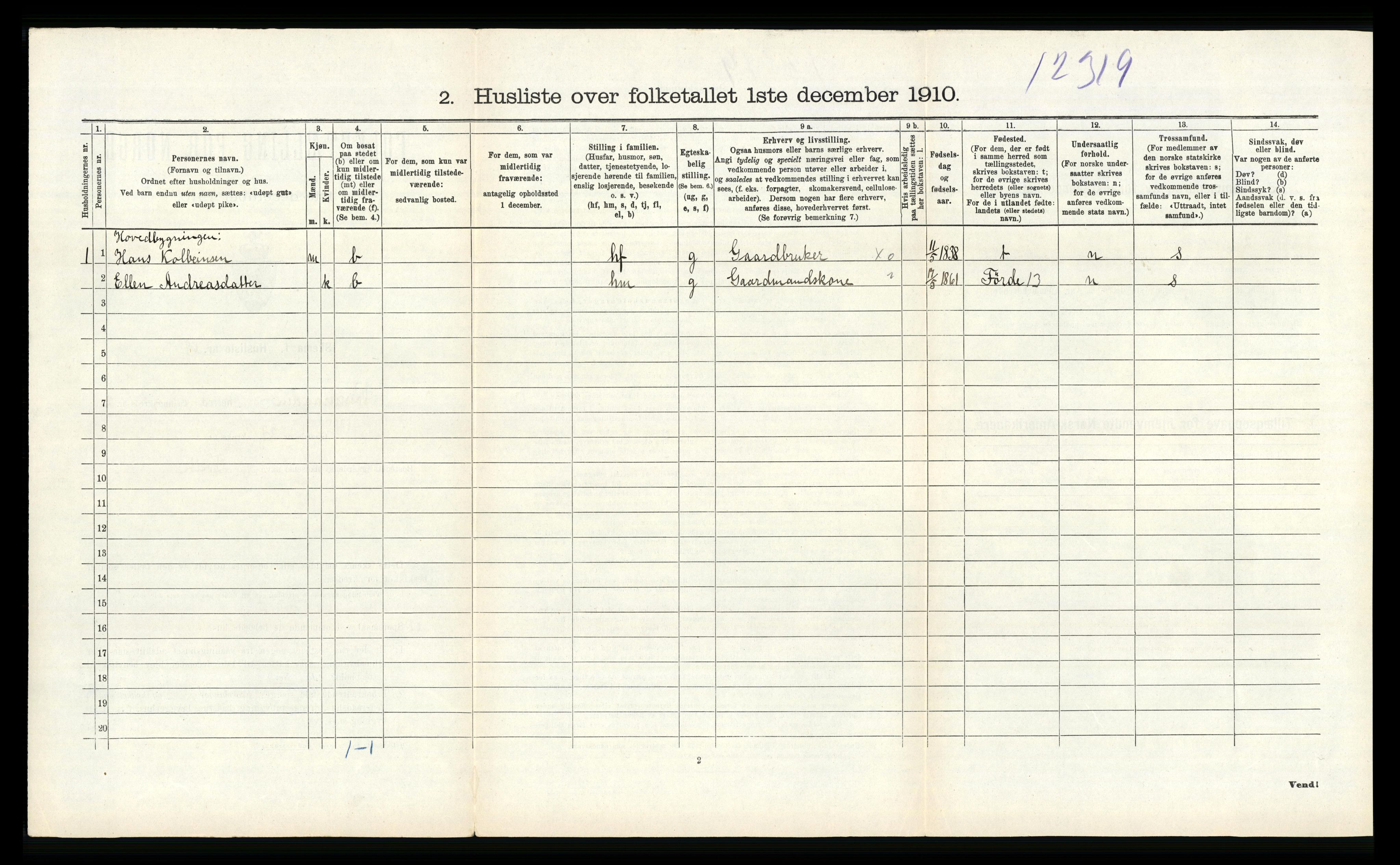 RA, 1910 census for Vossestrand, 1910, p. 342