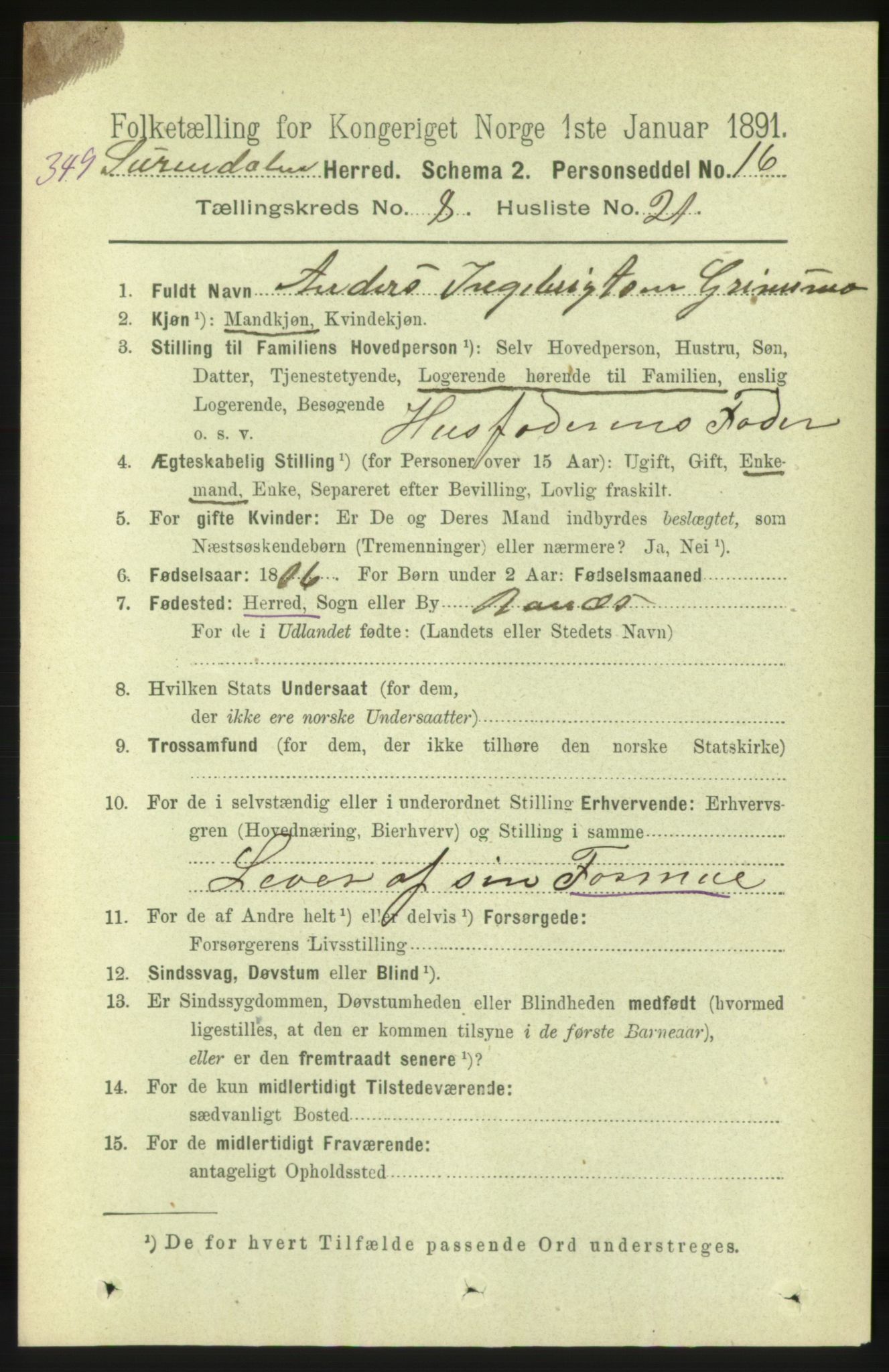 RA, 1891 census for 1566 Surnadal, 1891, p. 2208