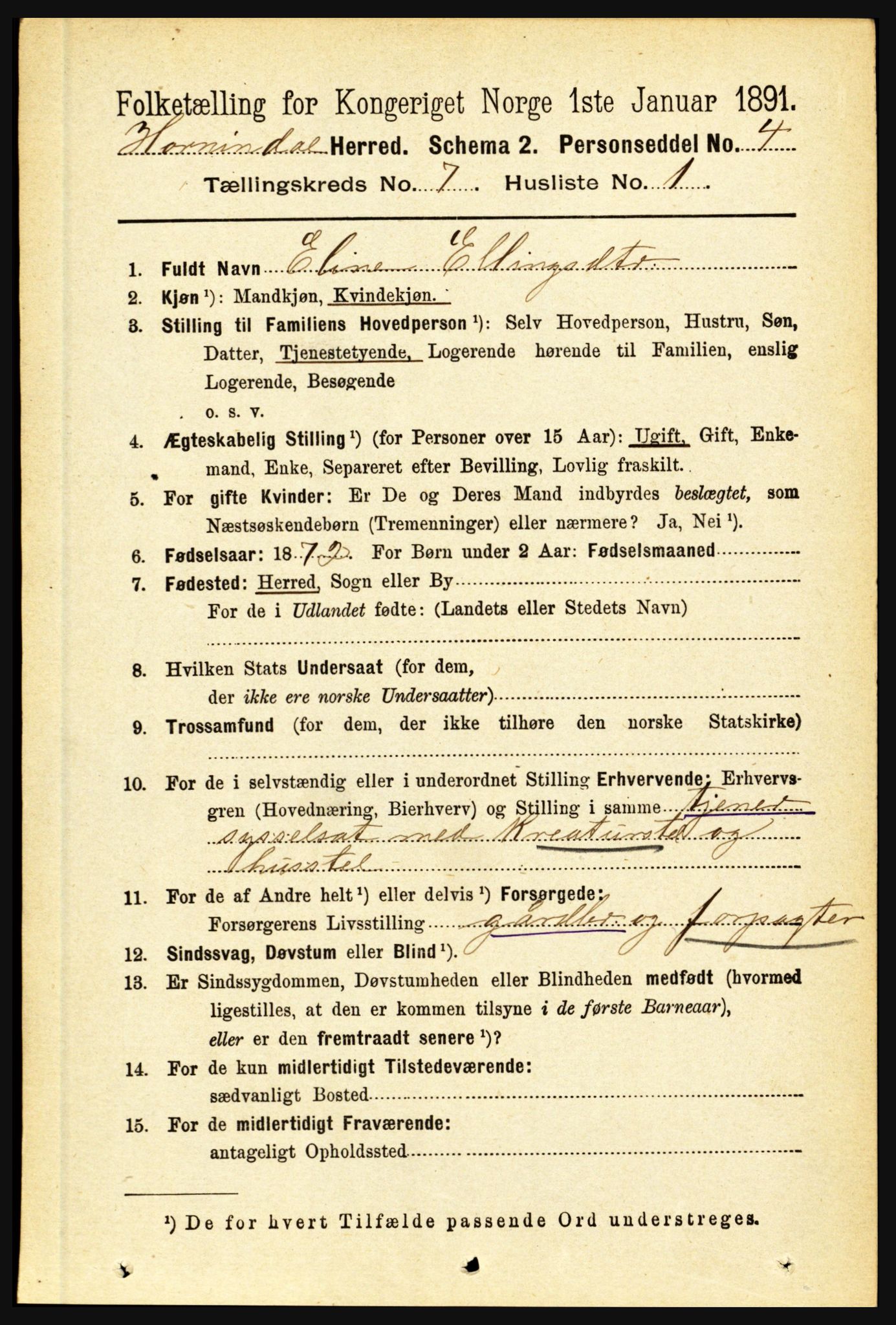 RA, 1891 census for 1444 Hornindal, 1891, p. 1750