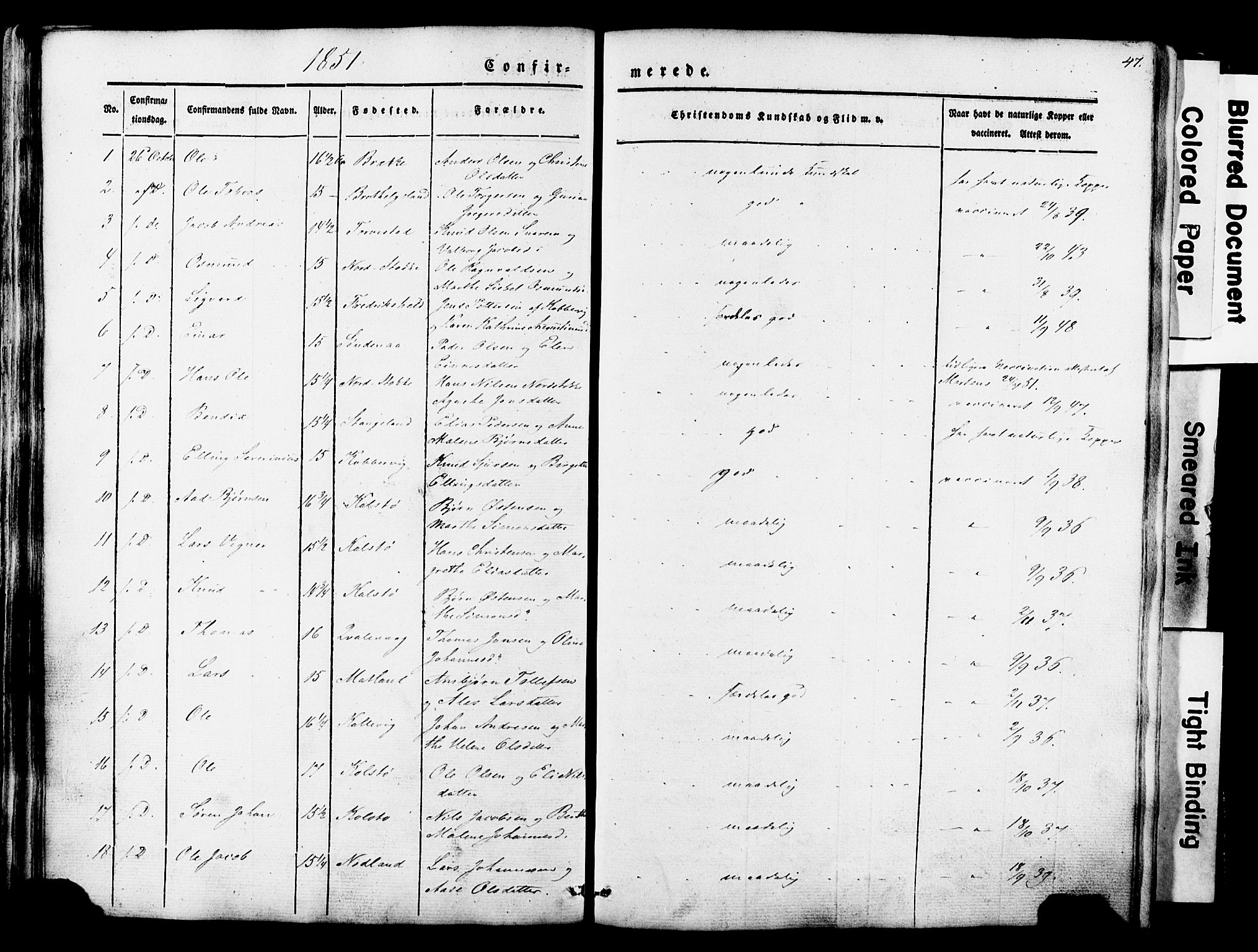 Avaldsnes sokneprestkontor, SAST/A -101851/H/Ha/Haa/L0007: Parish register (official) no. A 7, 1841-1853, p. 47