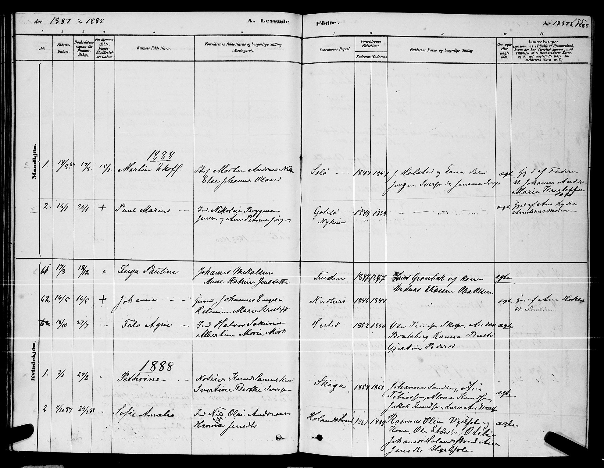 Ministerialprotokoller, klokkerbøker og fødselsregistre - Nordland, AV/SAT-A-1459/834/L0513: Parish register (copy) no. 834C04, 1877-1892, p. 155