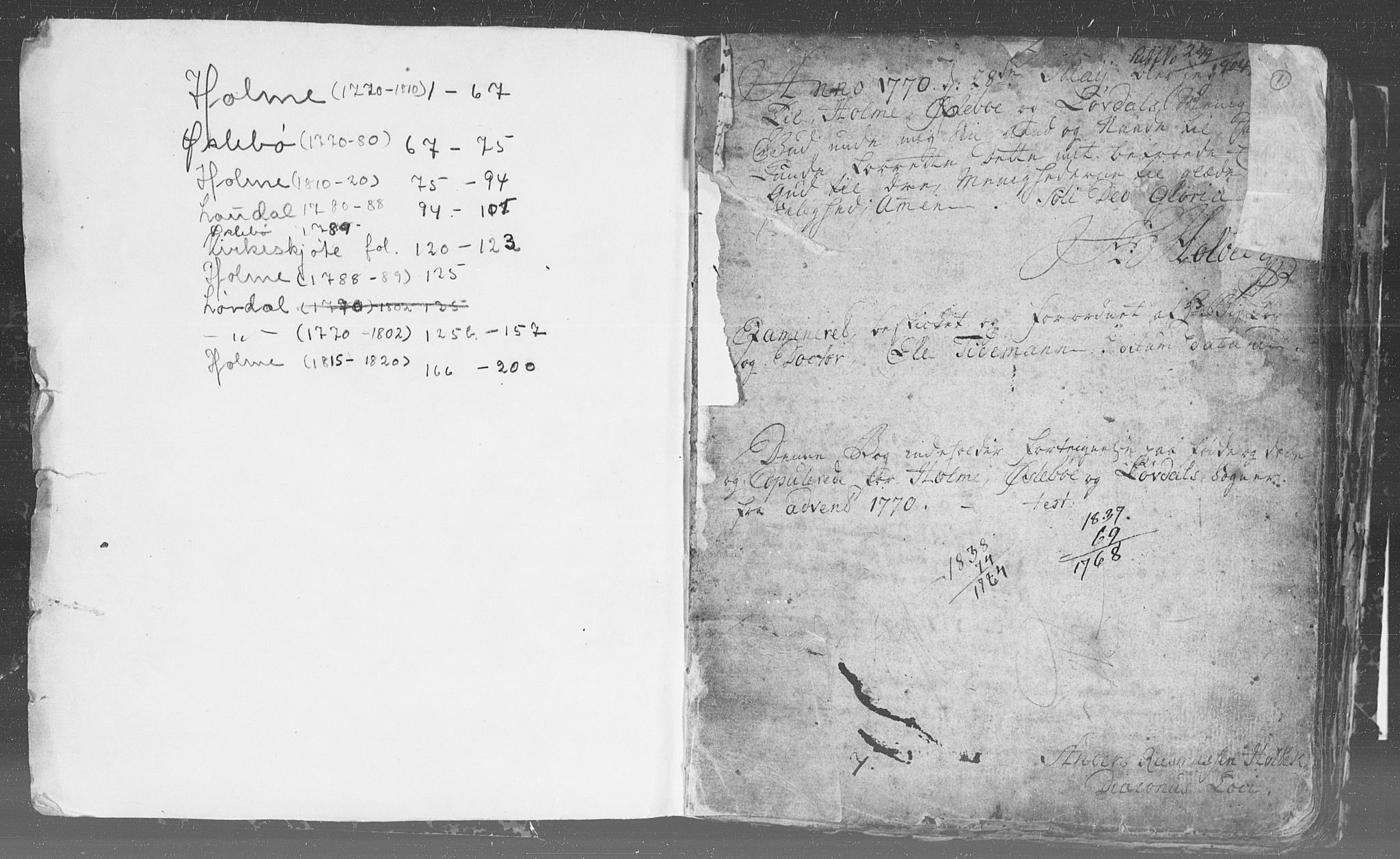 Holum sokneprestkontor, AV/SAK-1111-0022/F/Fb/Fba/L0001: Parish register (copy) no. B 1 /2, 1770-1802, p. 1