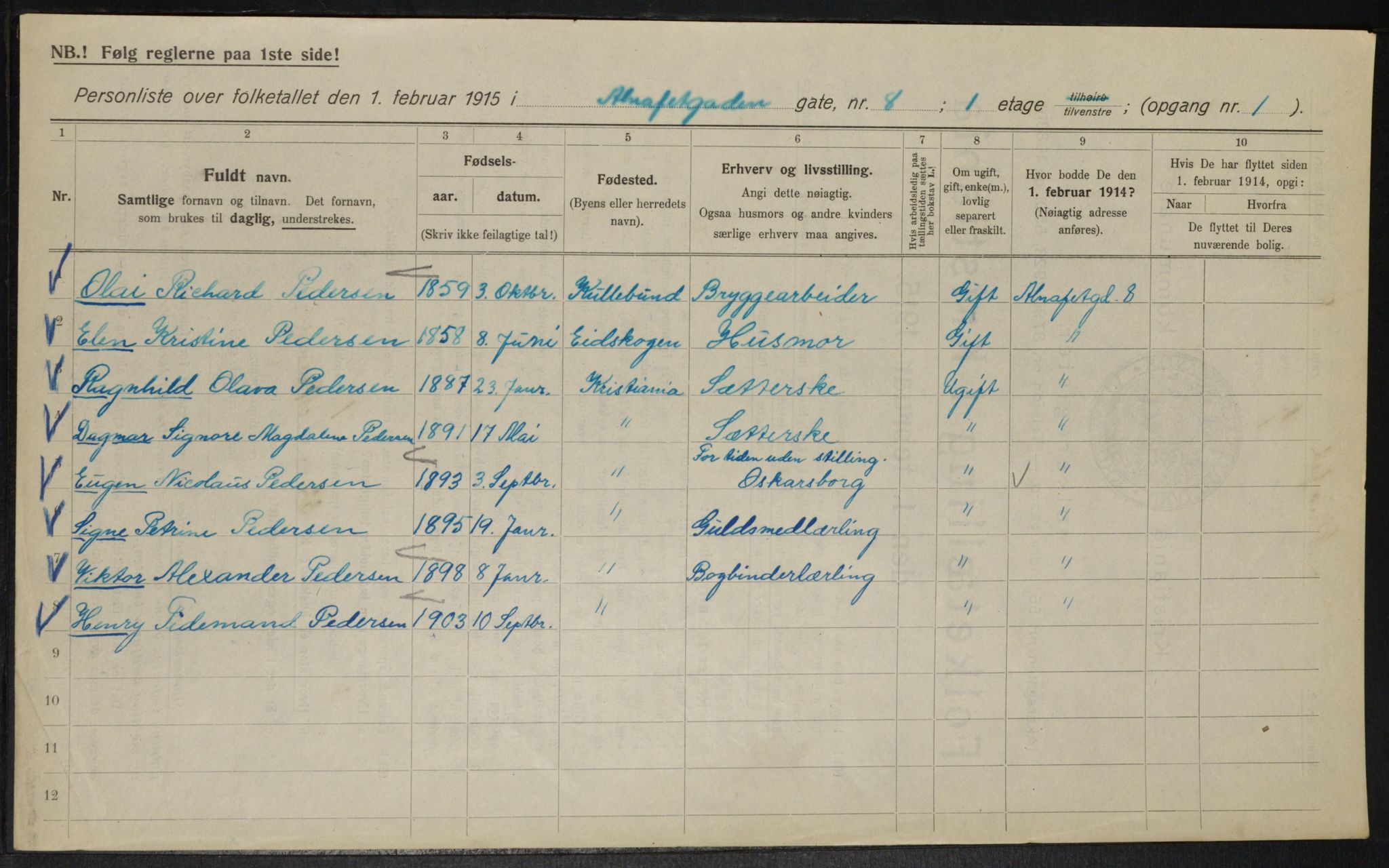 OBA, Municipal Census 1915 for Kristiania, 1915, p. 1116