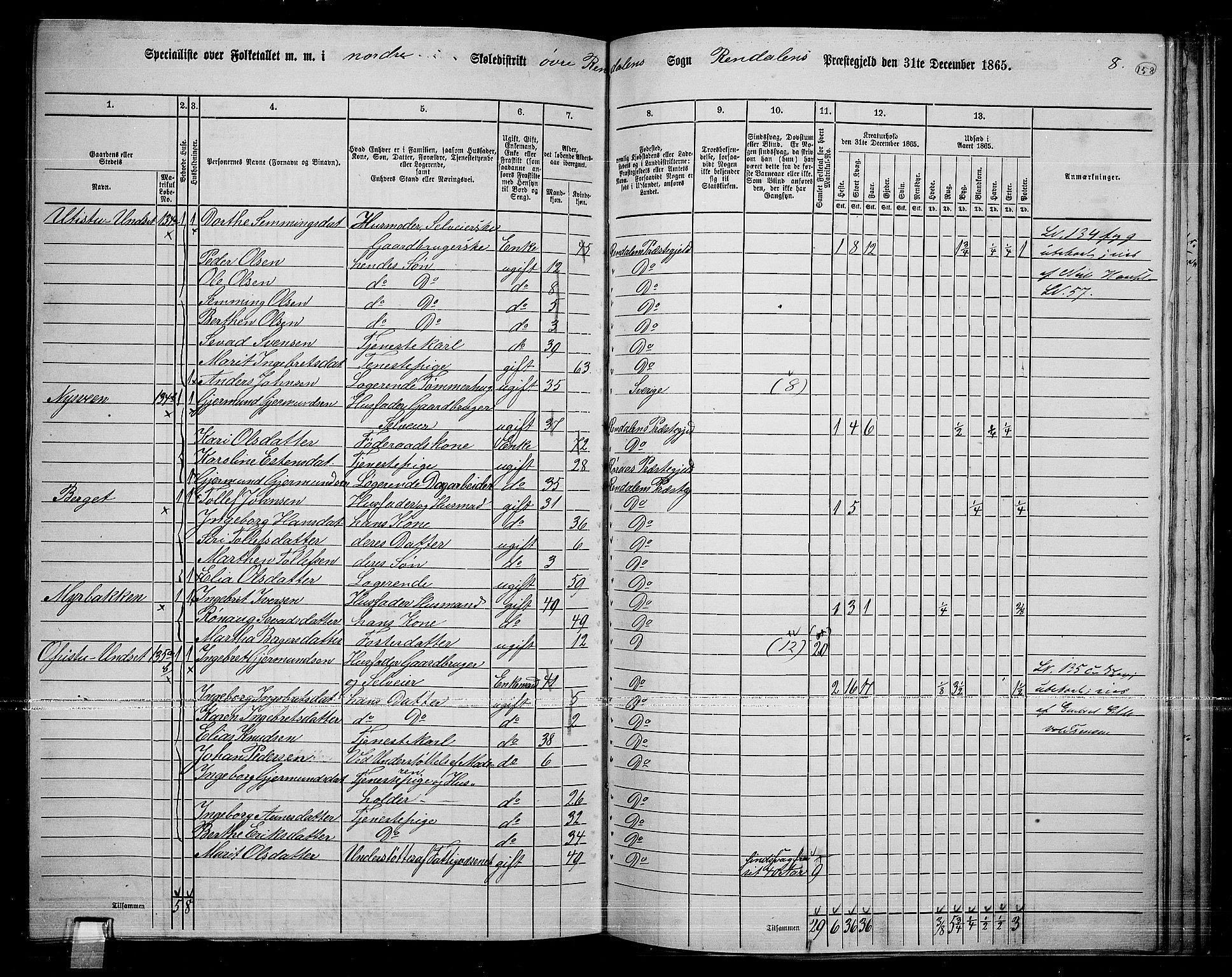 RA, 1865 census for Rendalen, 1865, p. 133