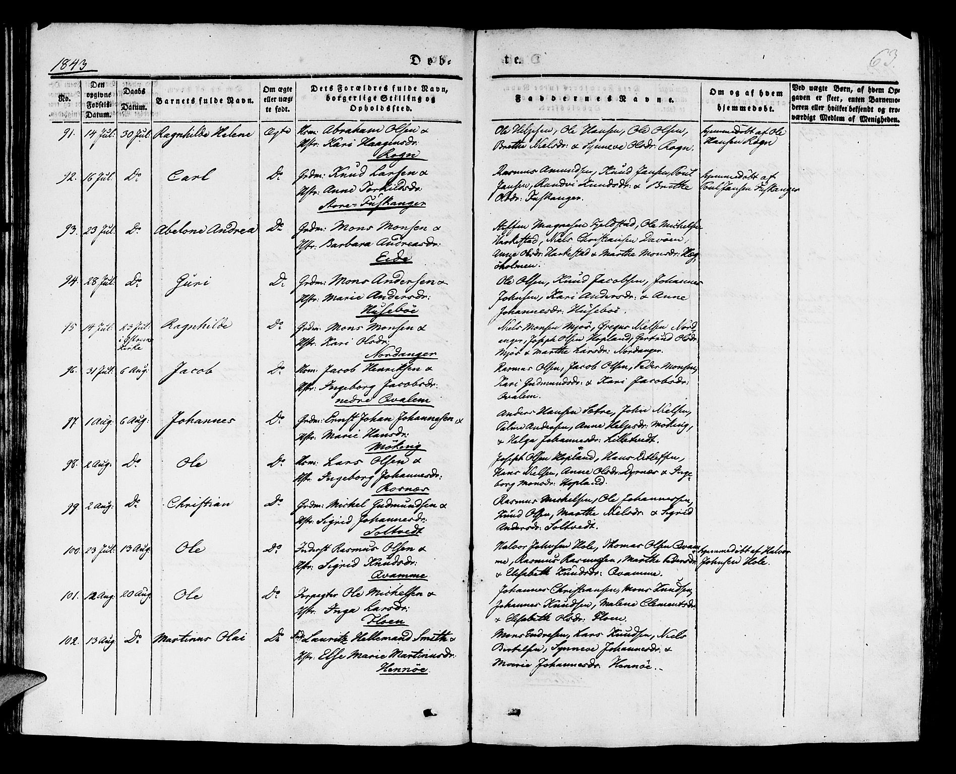 Manger sokneprestembete, AV/SAB-A-76801/H/Haa: Parish register (official) no. A 5, 1839-1848, p. 63